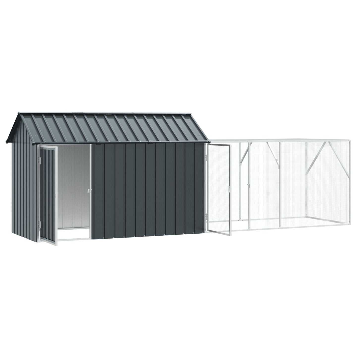 vidaXL Vogelvoliere mit Erweiterung Anthrazit 112x421x141 cm Stahl