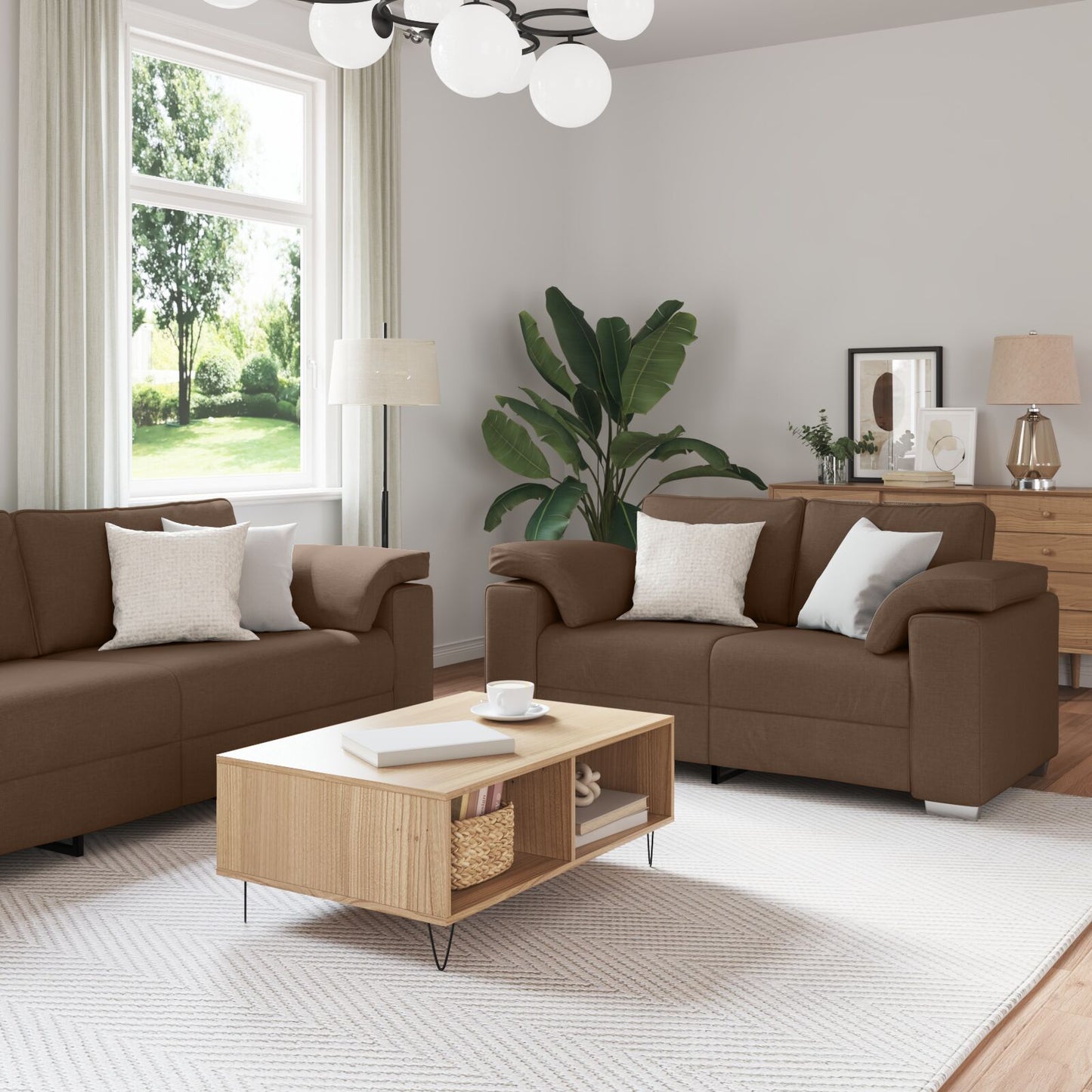 vidaXL 2-teiliges Sofa-Set mit Kissen aus braunem Stoff