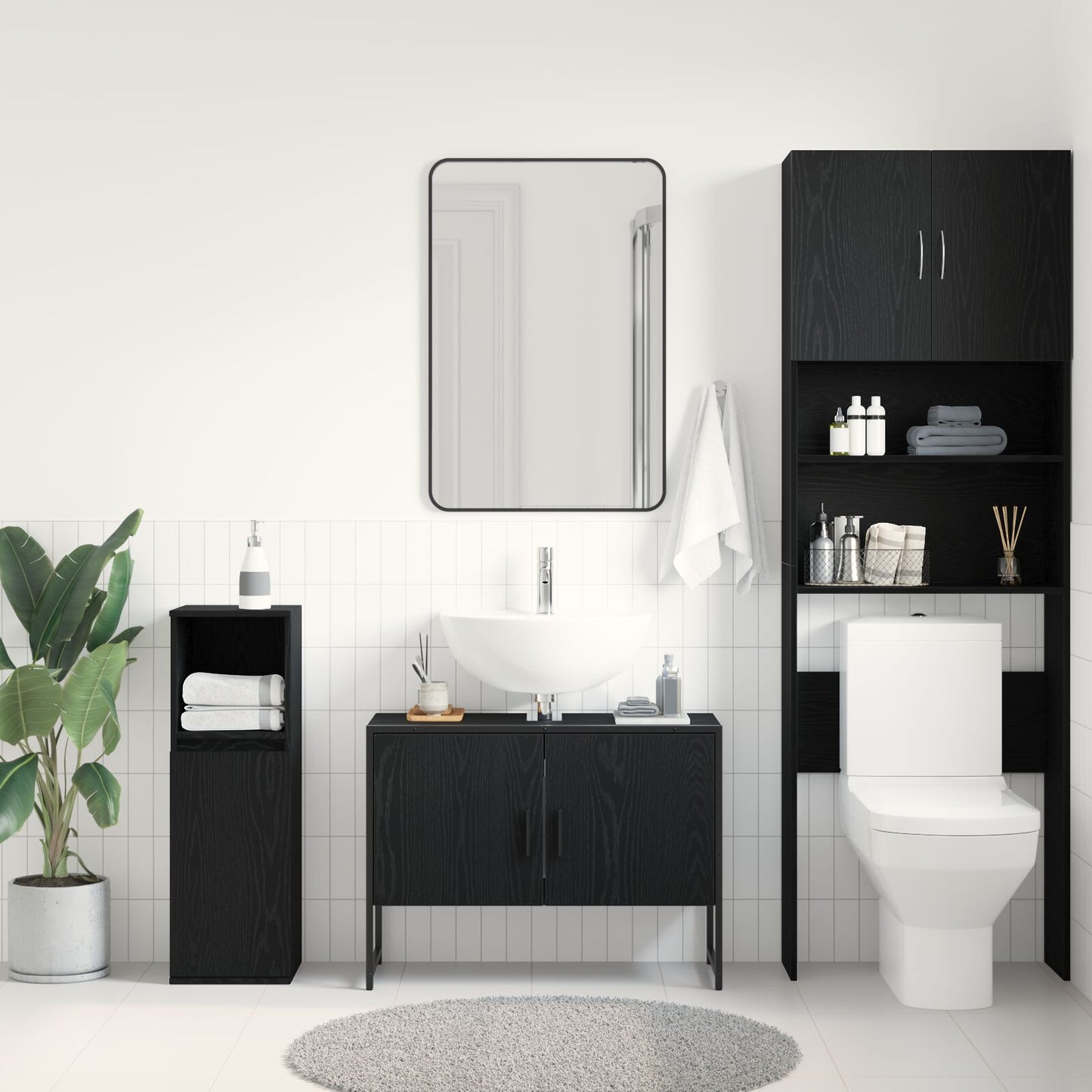 vidaXL Badezimmer Waschbecken Schrank Schwarz Eiche 80x33x60 cm Spanplatte