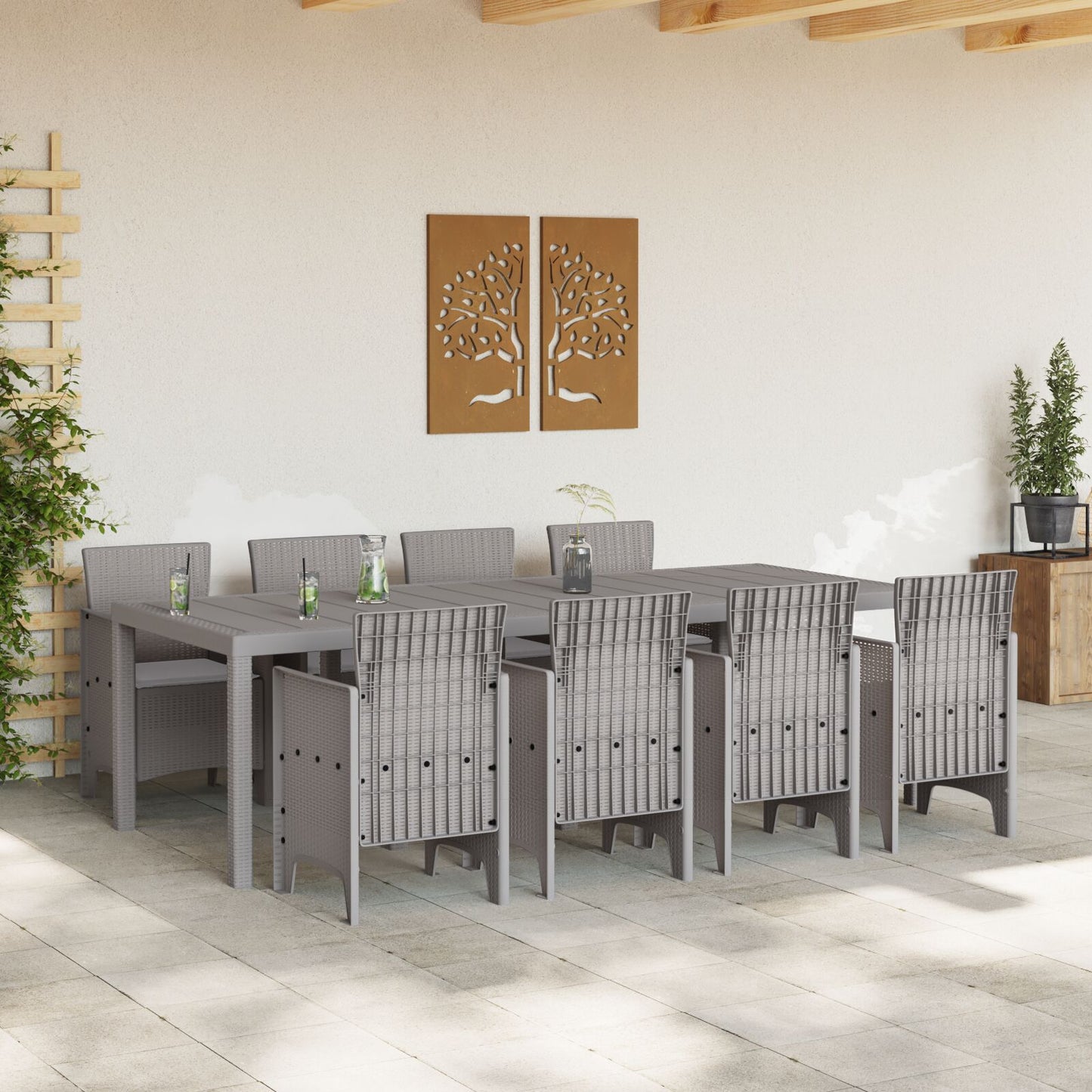 vidaXL 9-teiliges Garten-Ess-Set mit Kissen Weiß Poly Rattan