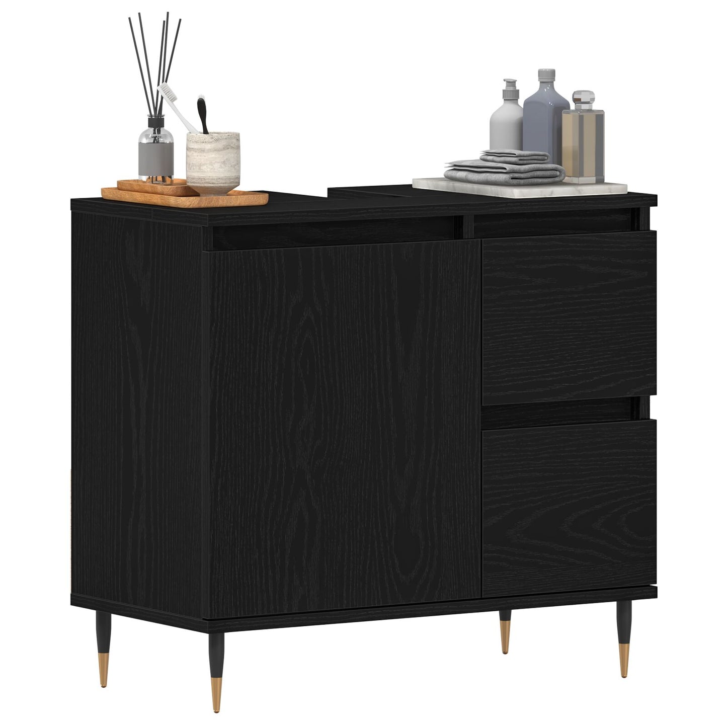 vidaXL Badezimmer Waschbecken Schrank Schwarz Eiche 65x33x60 cm Engineered Wood