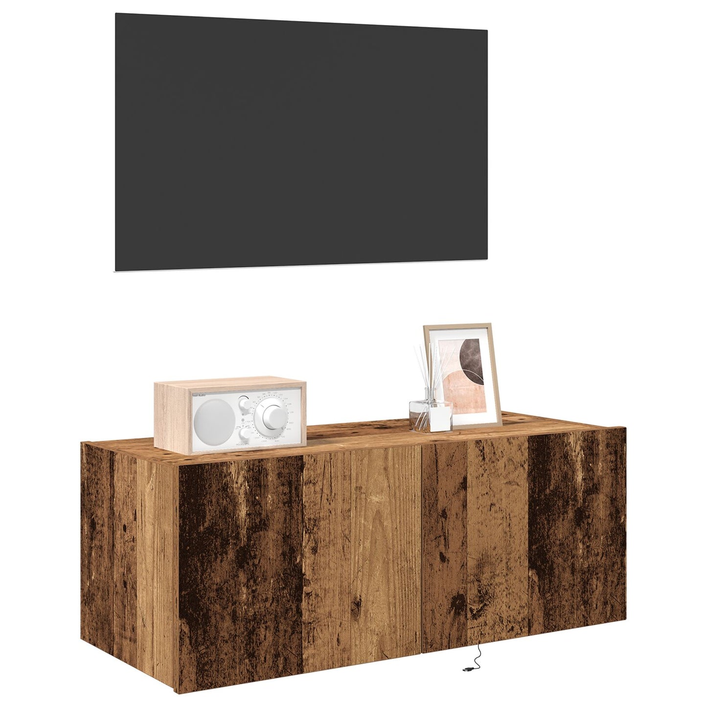 vidaXL TV-Wandregal mit LED-Beleuchtung Altholz 80x35x31 cm