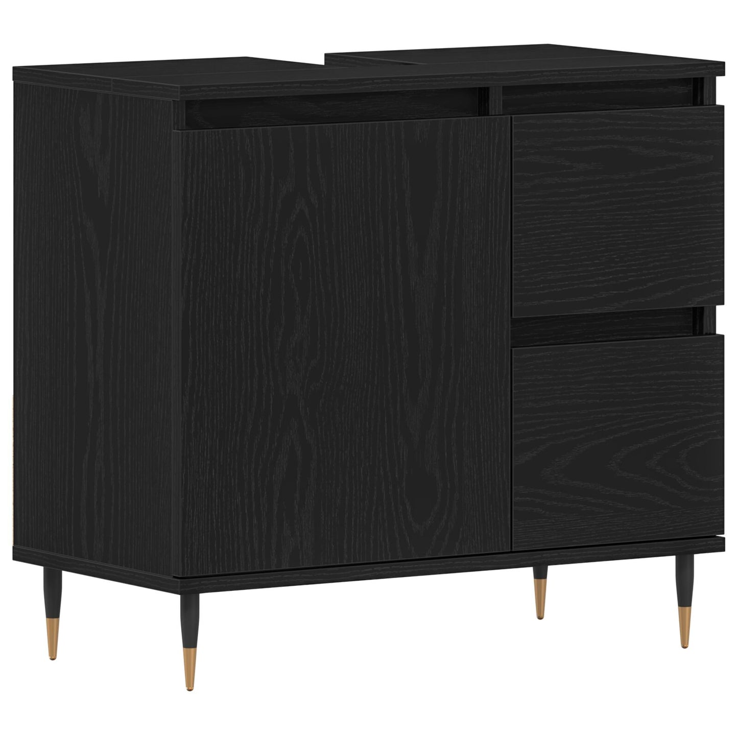 vidaXL Badezimmer Waschbecken Schrank Schwarz Eiche 65x33x60 cm Engineered Wood