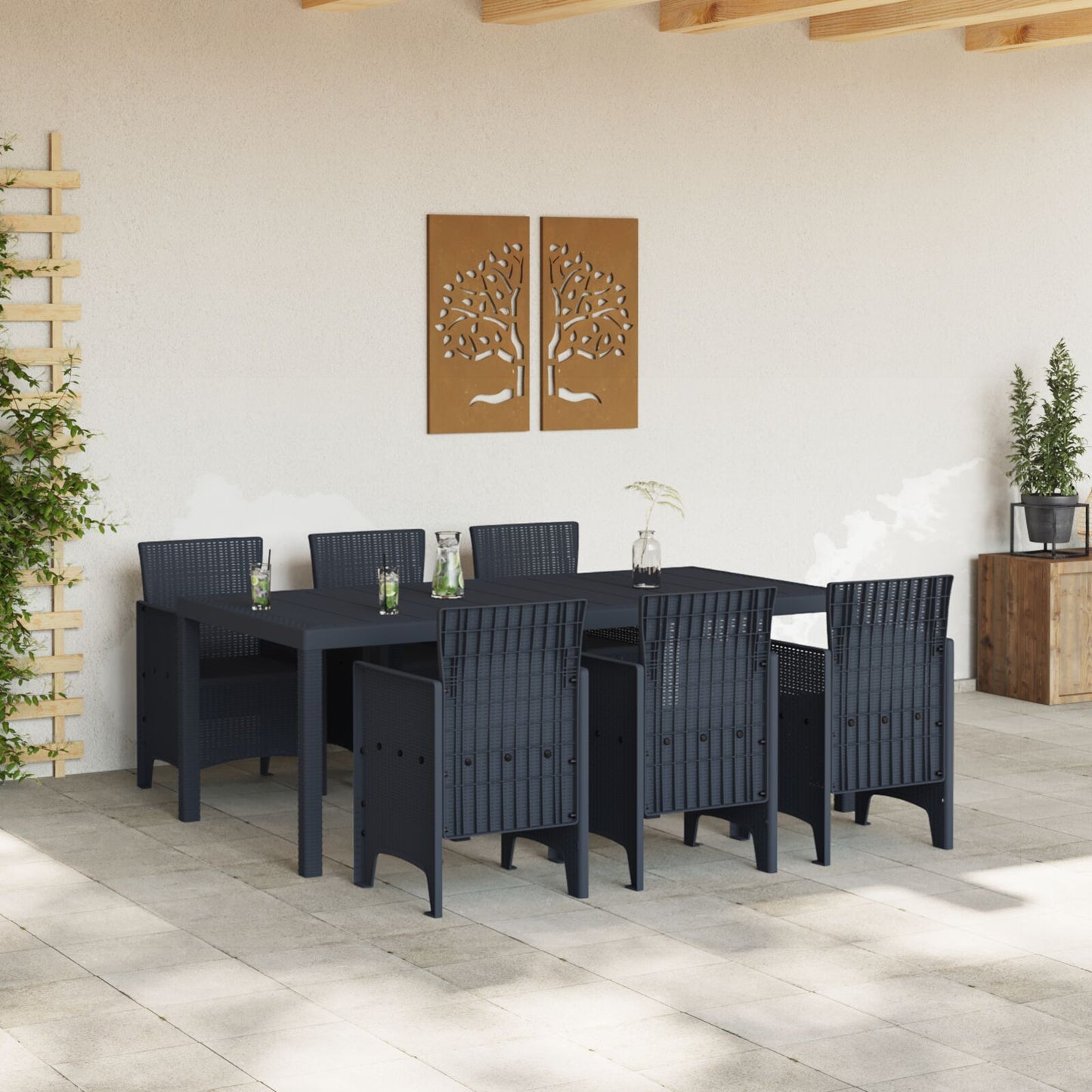 vidaXL 7-teiliges Garten Essgruppen Set Anthrazit Poly Rattan