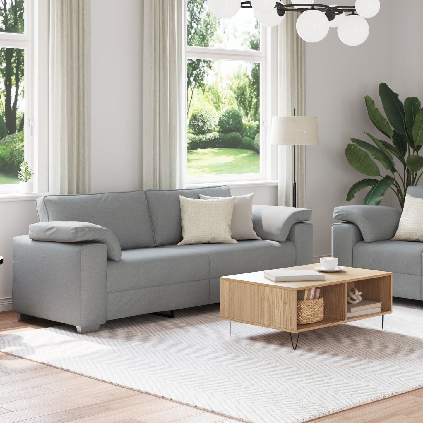 vidaXL 2-teiliges Sofaset mit Kissen in Hellgrau aus Stoff