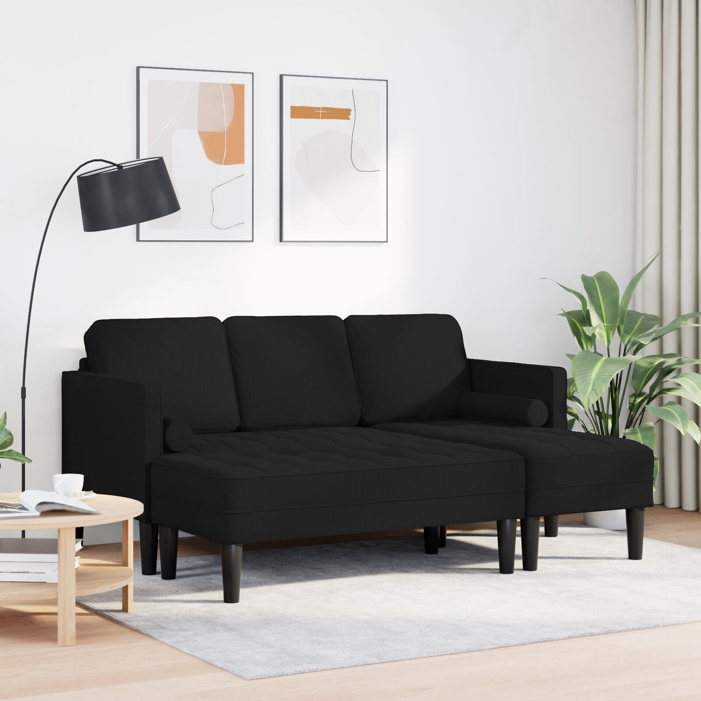 vidaXL 2-teiliges Sofa Set mit Kissen aus schwarzem Stoff