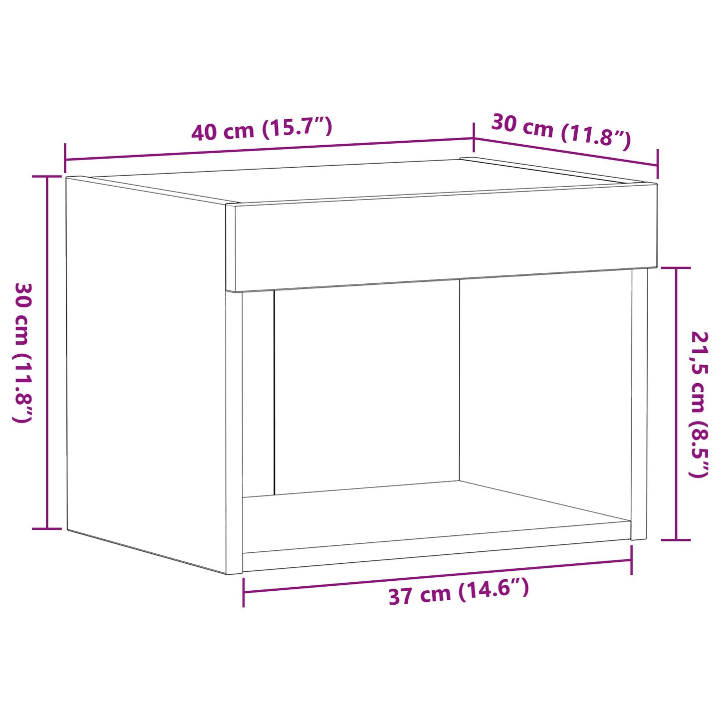 vidaXL Wandregal mit LED-Lichtern Schwarz Eiche 40x30x30 cm