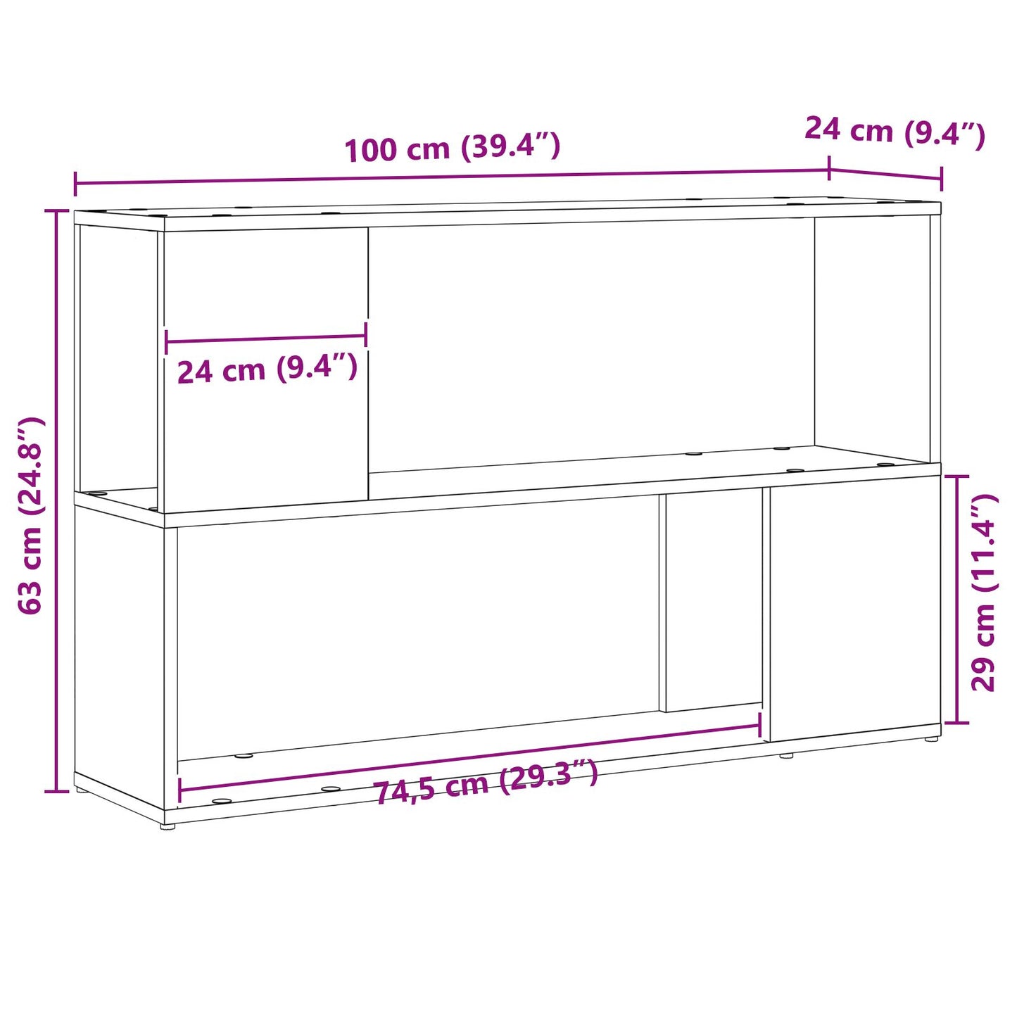 vidaXL Bücherregal Schwarz Eiche 100x24x63 cm aus Holzwerkstoff