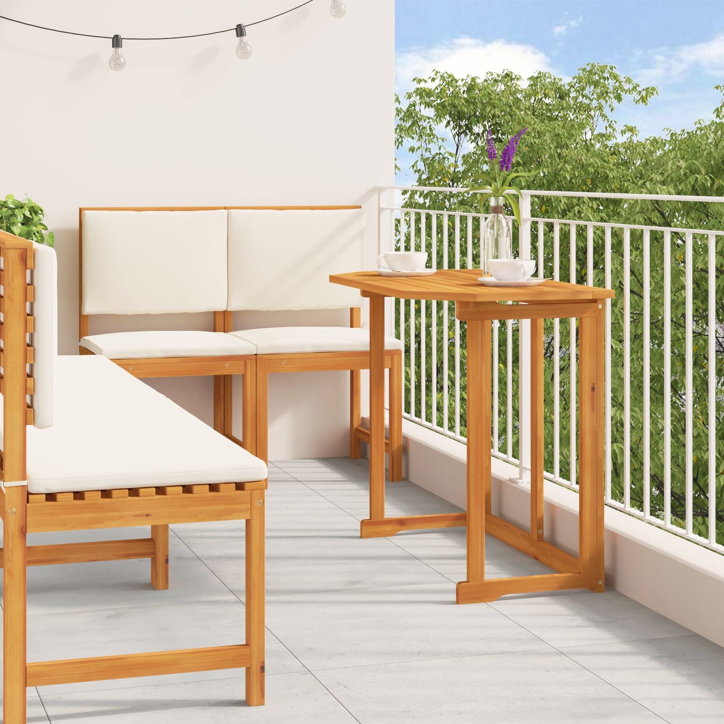 vidaXL 5-teiliges Essplatz-Set für den Garten mit Kissen aus massivem Akazienholz