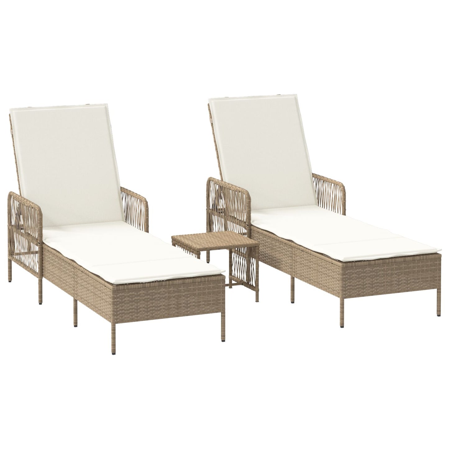 vidaXL Sonnenliegen-Set Set von 3 Beige und Cremeweiß PE Rattan, Metall
