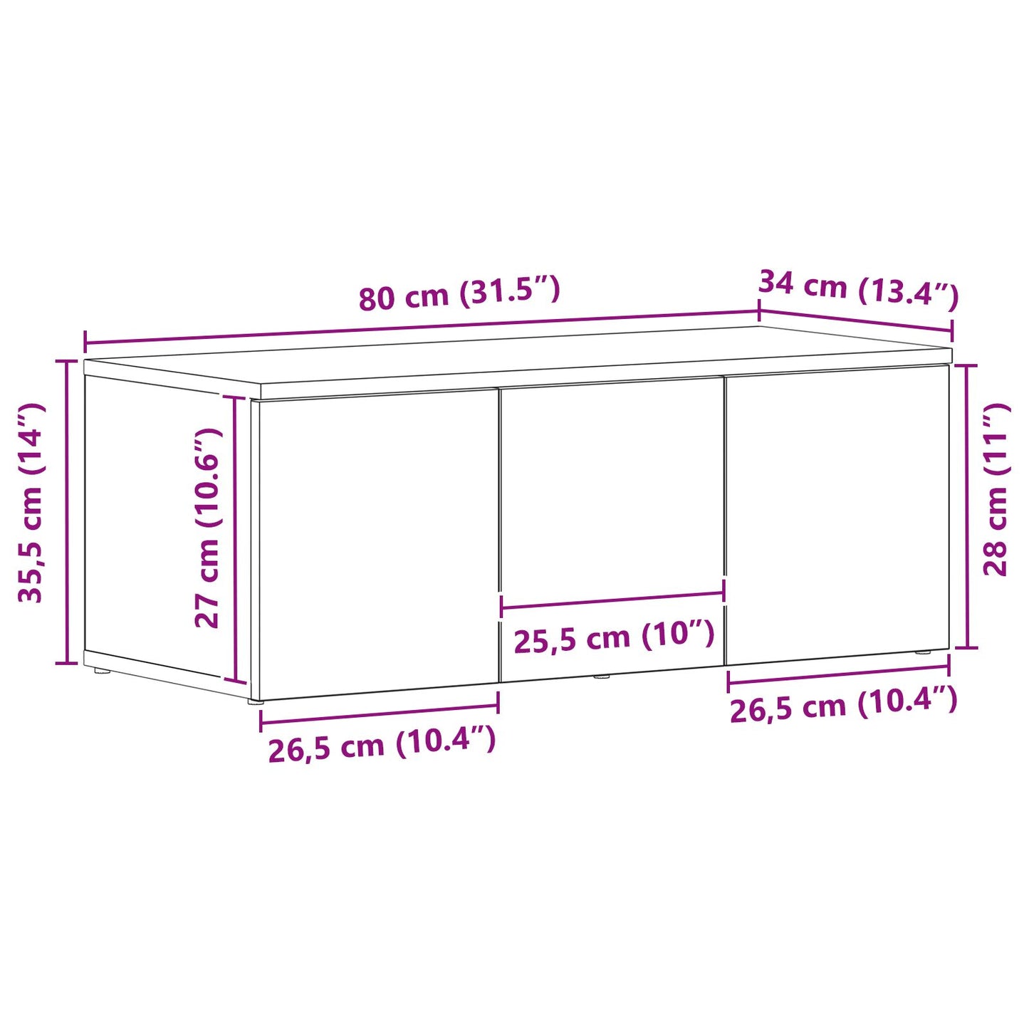 vidaXL TV-Schrank aus schwarzer Eiche, 80x34x30 cm, aus Holzwerkstoff