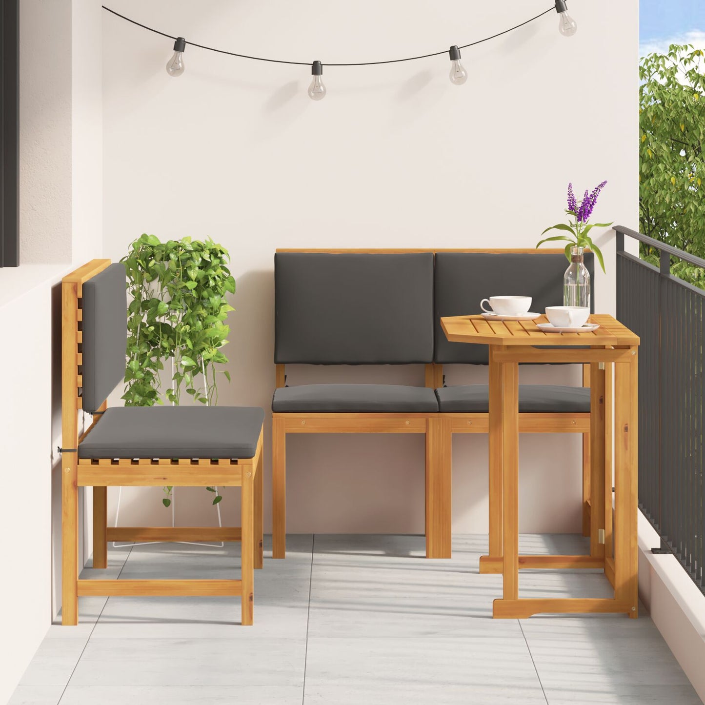 vidaXL 4-teiliges Garten-Esszimmer-Set mit Kissen aus massivem Akazienholz