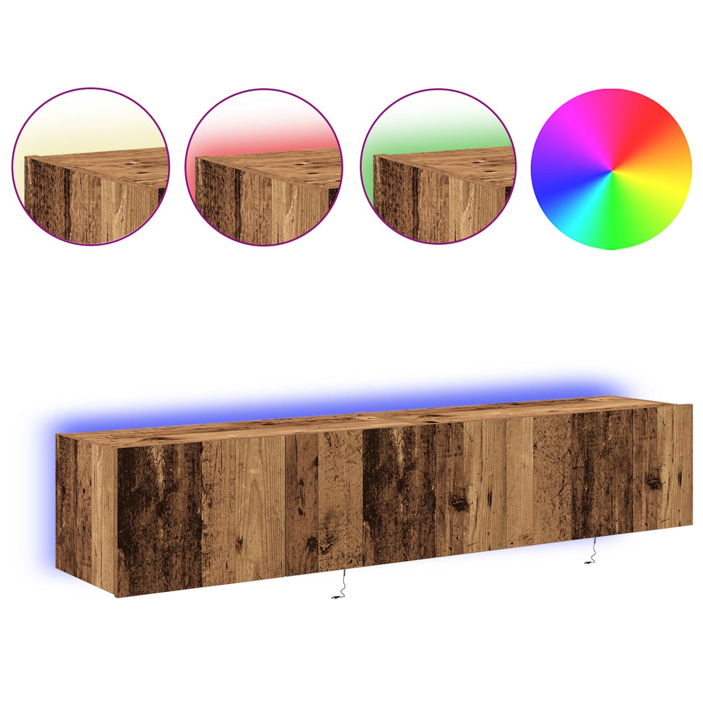 vidaXL TV-Wandmöbel mit LED-Lichtern 2 Stück Altes Holz 80x35x31 cm