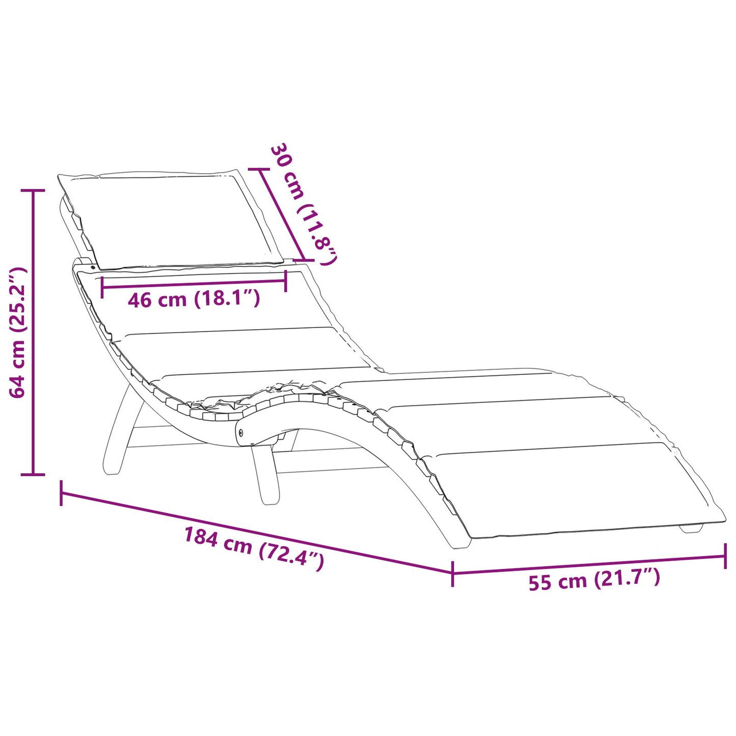 vidaXL Sonnenliegen mit Auflagen 2er Set Rot aus Akazienholz