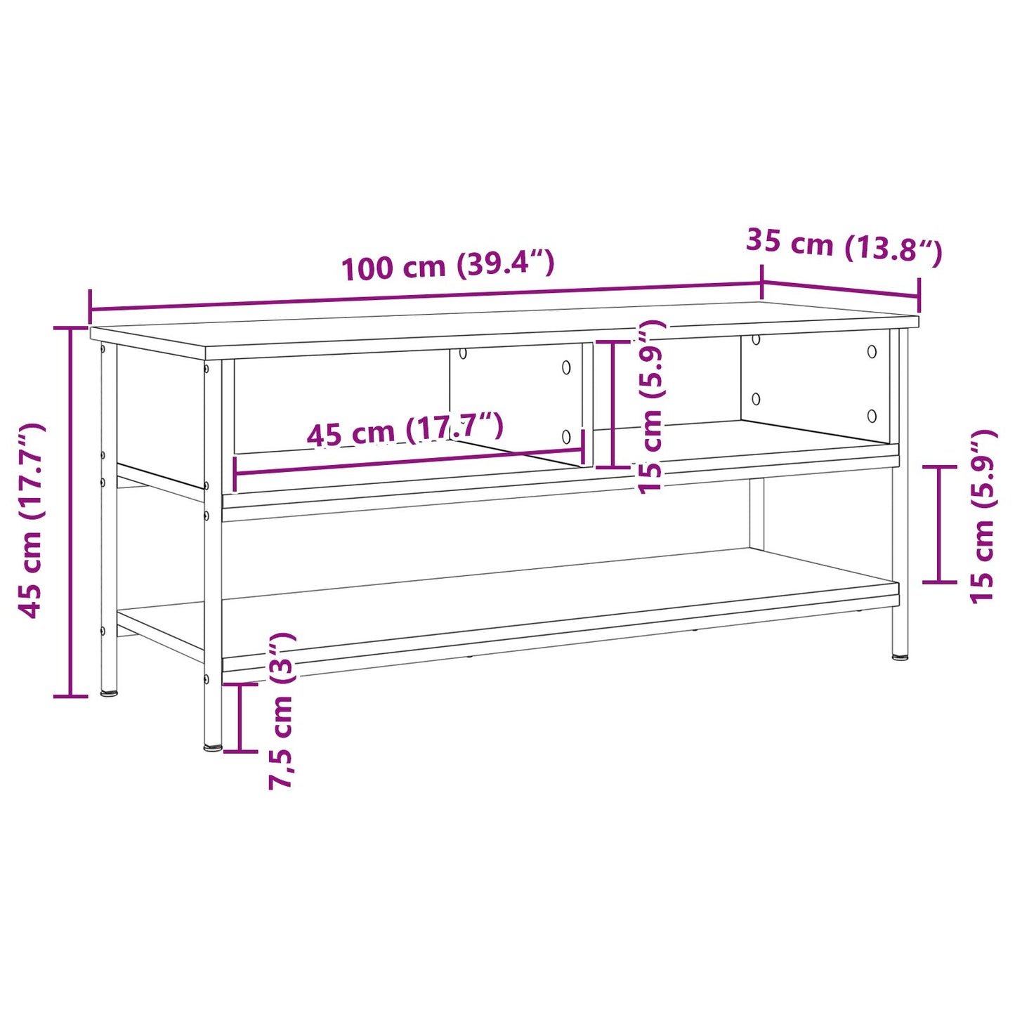 vidaXL TV-Schrank Artisan Eiche 100x35x45 cm Engineering Holz und Stahl