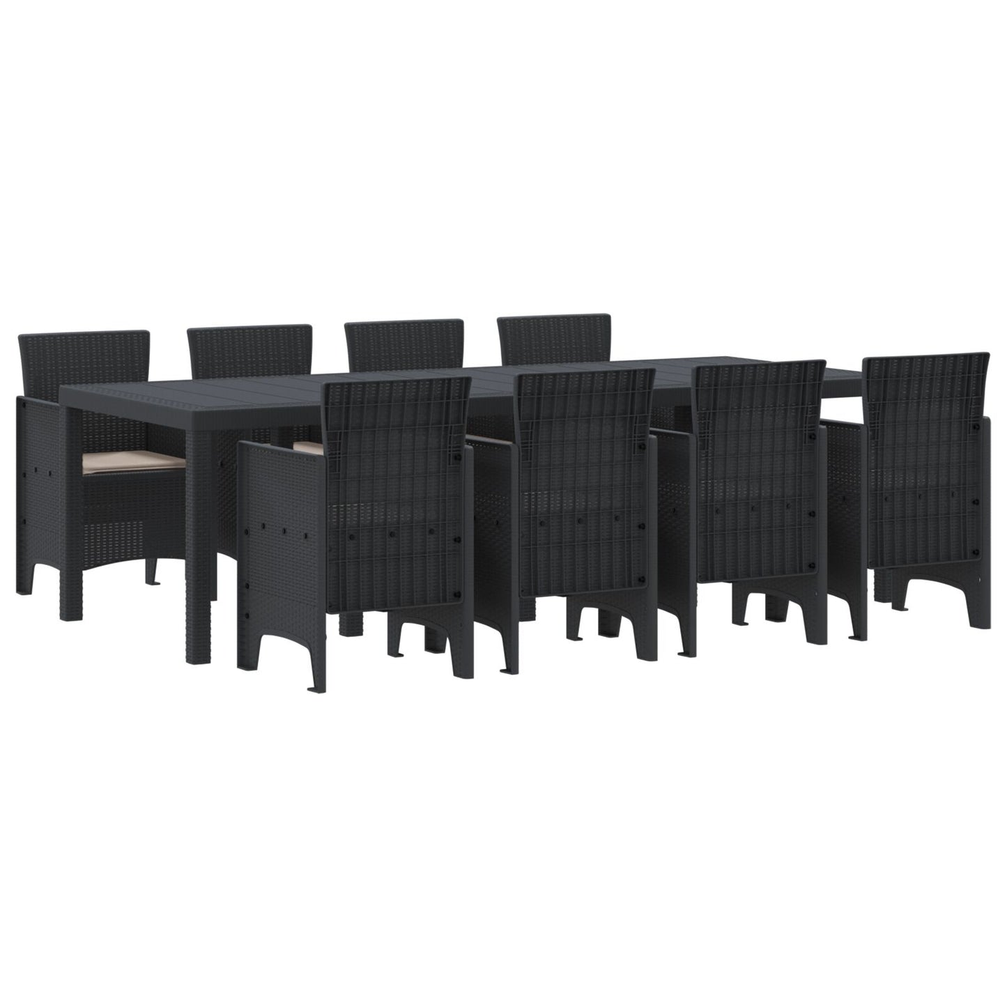 vidaXL 9-teiliges Garten-Ess-Set mit Kissen Anthrazit Poly-Rattan