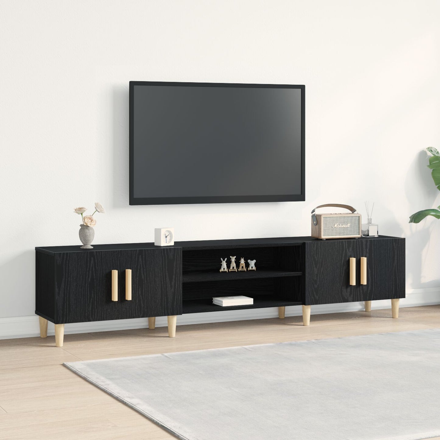 vidaXL TV Schrank Schwarz Eiche 180x31,5x40 cm Holzwerkstoff