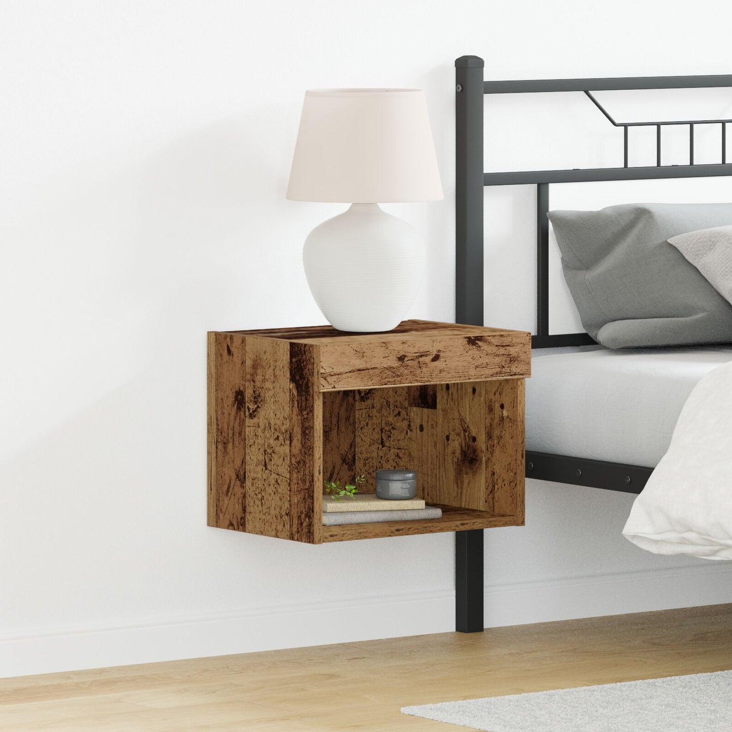 vidaXL Wandschrank mit LED-Leuchten Altholz 40x30x30 cm