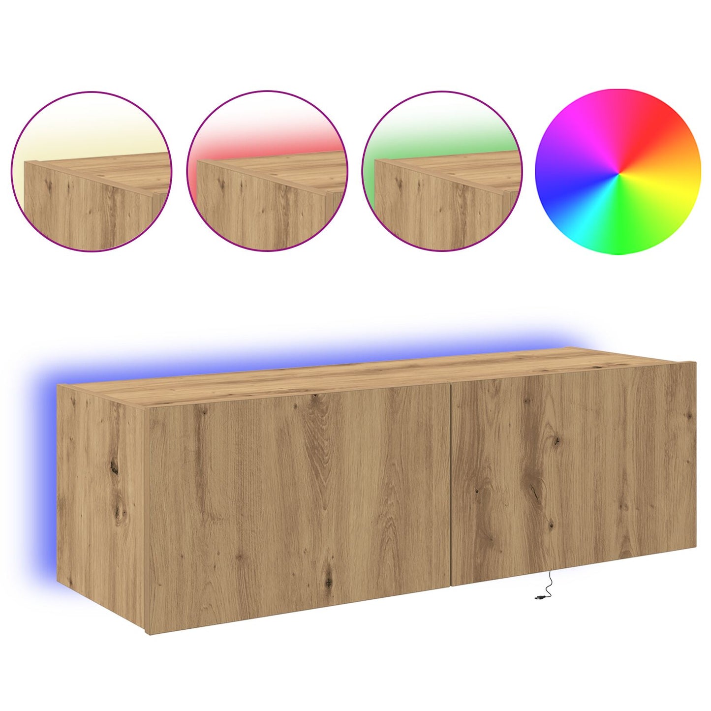 vidaXL TV-Wandregal mit LED-Lichtern Artisan Eiche 100x35x31 cm