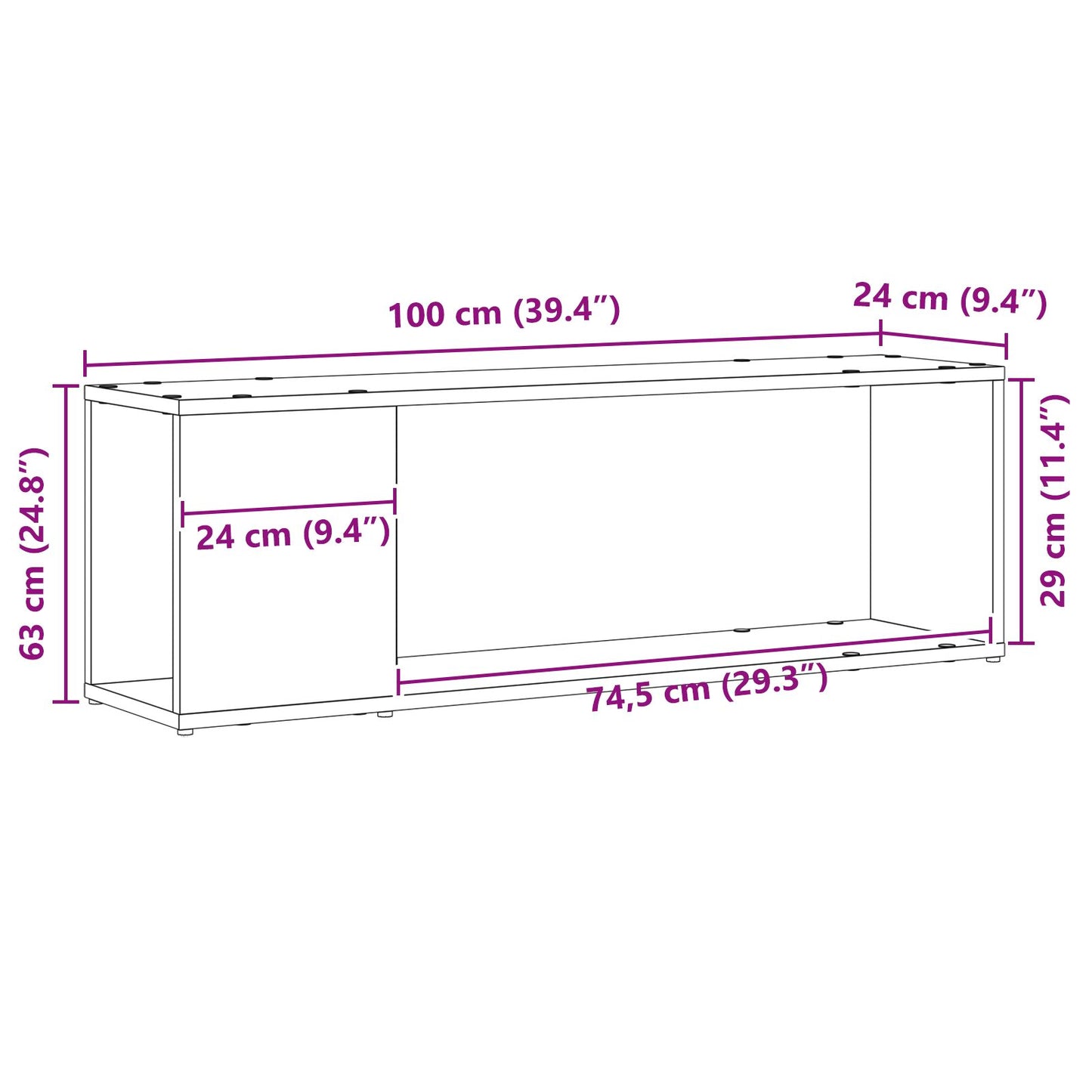 vidaXL Bücherregal Schwarz Eiche 100x24x32 cm Holzwerkstoff
