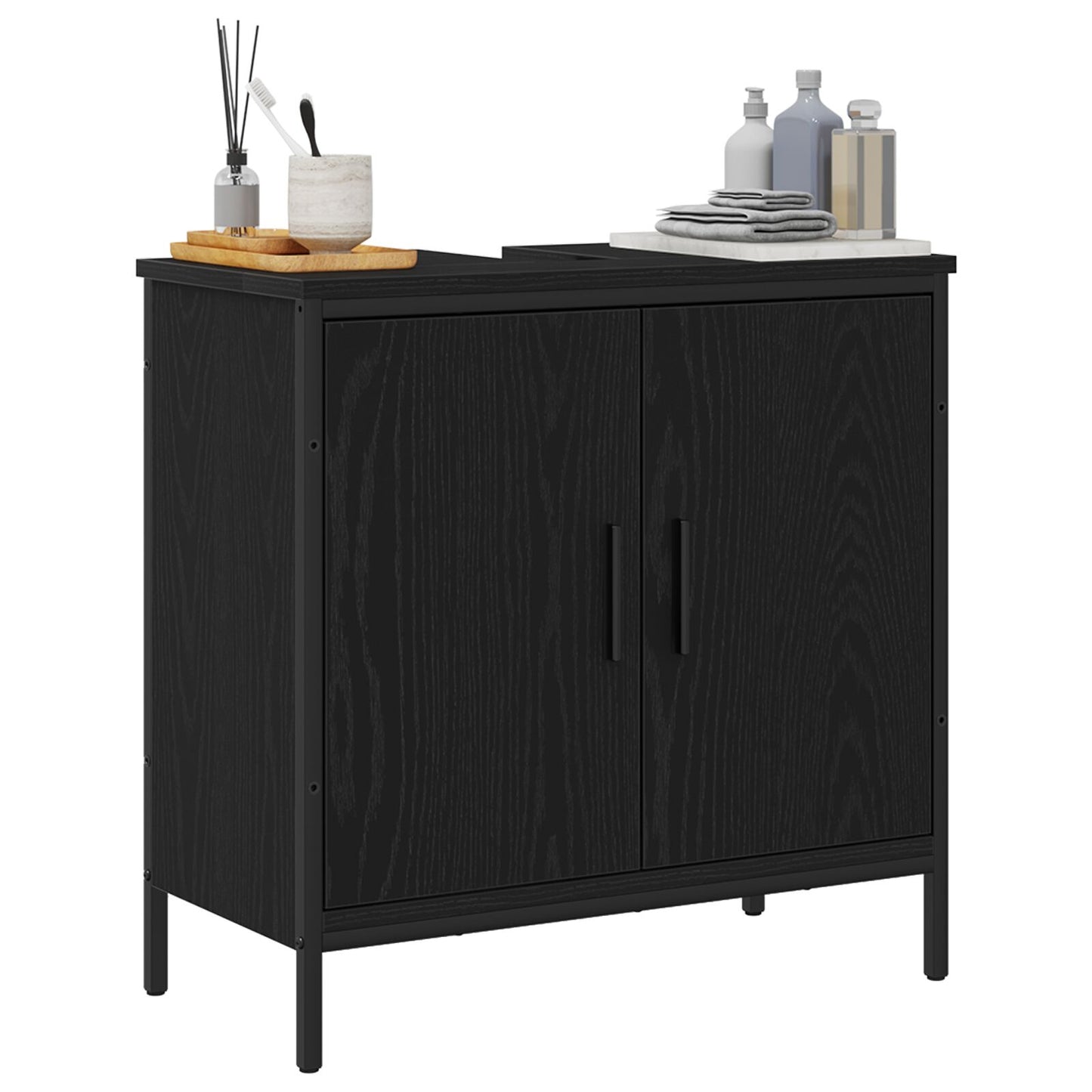 vidaXL Badezimmer Waschbecken Schrank Schwarz Eiche 60x30x60 cm Werkstoff