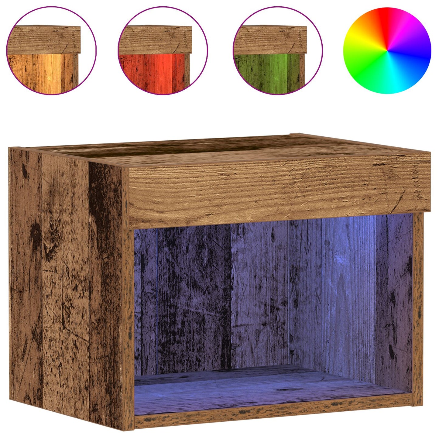 vidaXL Wandschrank mit LED-Leuchten Altholz 40x30x30 cm