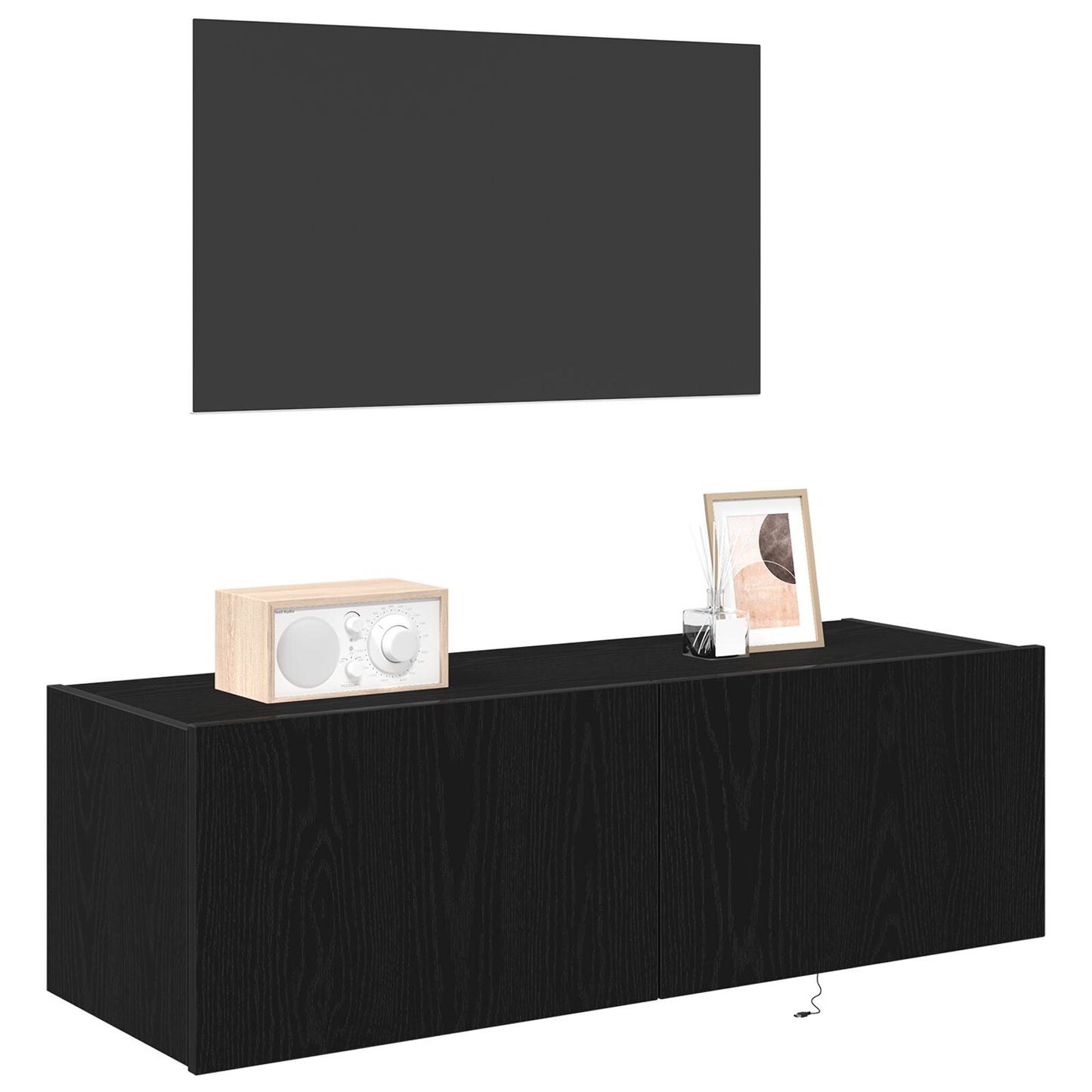 vidaXL TV-Wandregal mit LED-Lichtern Schwarz Eiche 100x35x31 cm