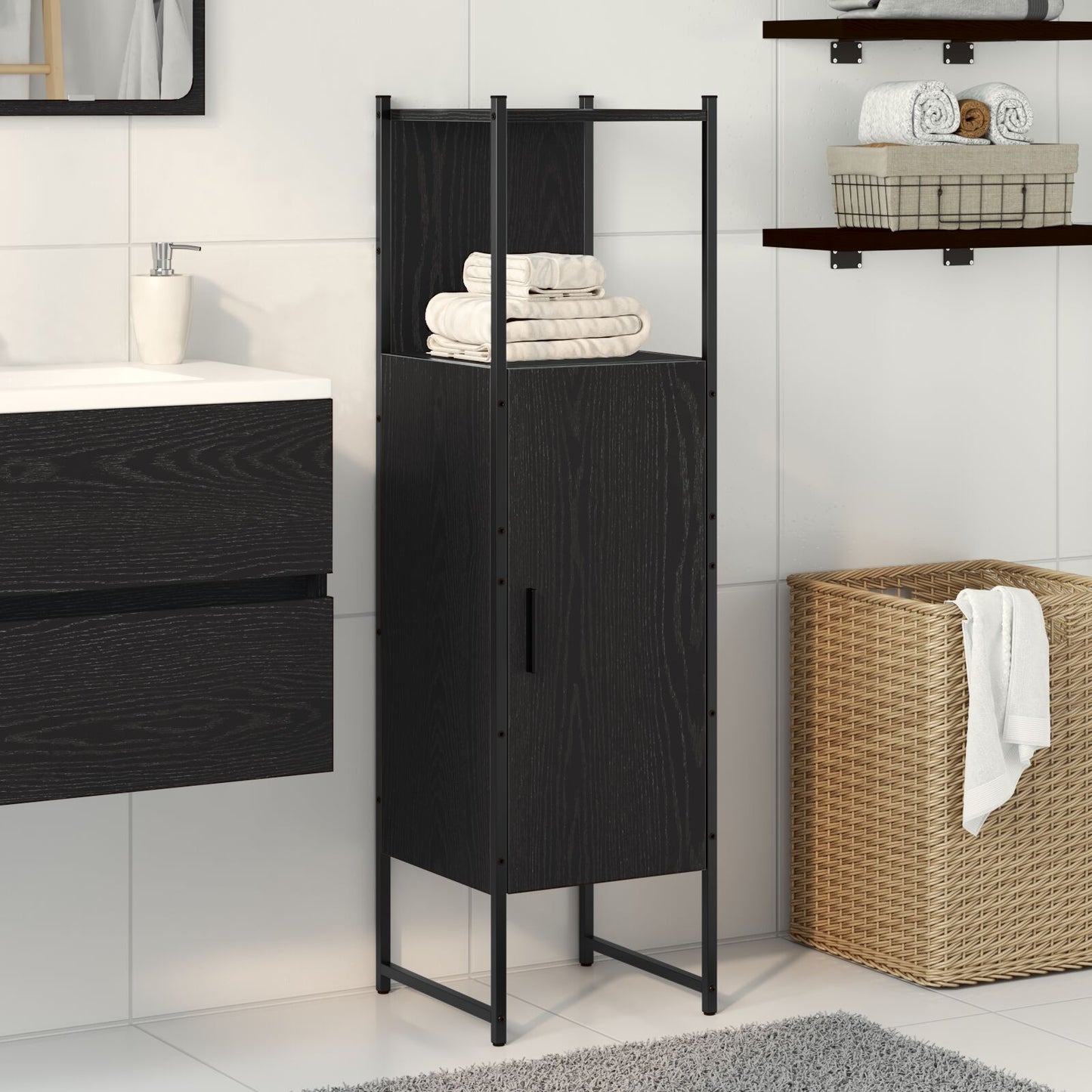 vidaXL Badezimmer Schrank Schwarz Eiche 33x33x120,5 cm Holzwerkstoff
