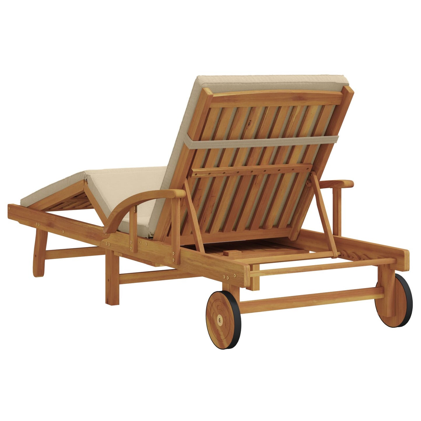 vidaXL Klappbare Sonnenliege mit Rädern & Kissen Beige Massivholz Akazie