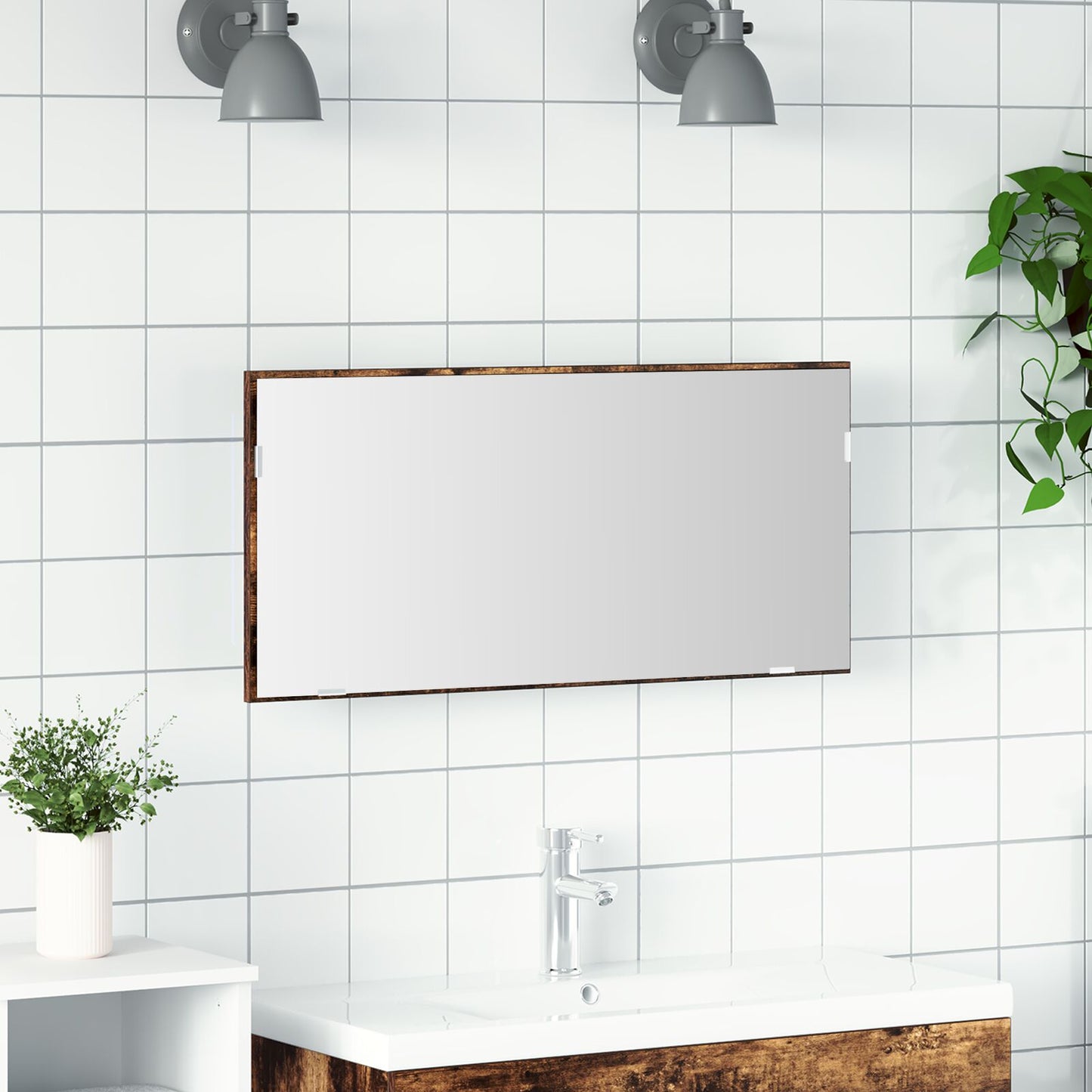 vidaXL Badezimmer-Spiegelschrank mit LED-Licht Raucheiche 80x37 cm
