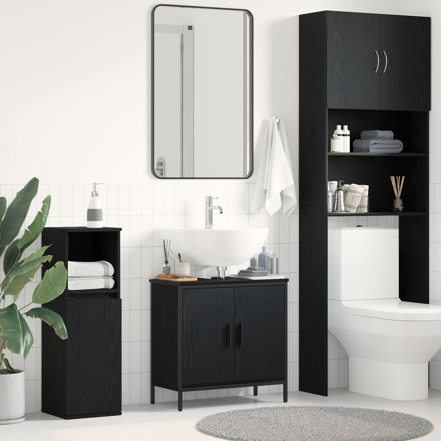 vidaXL Badezimmer Waschbecken Schrank Schwarz Eiche 60x30x60 cm Werkstoff