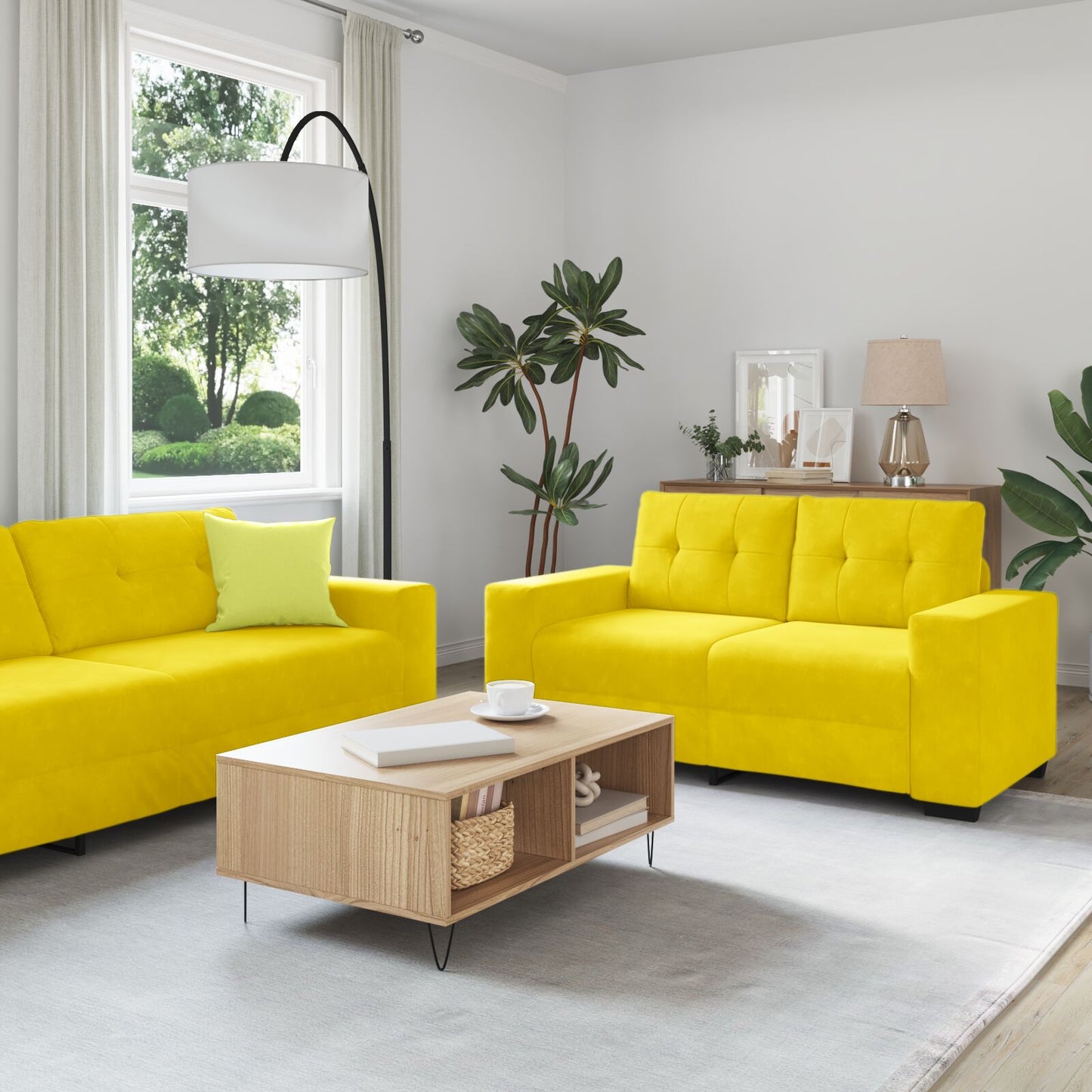 vidaXL 2-teilige Sofaset mit Kissen in Gelb Velvet