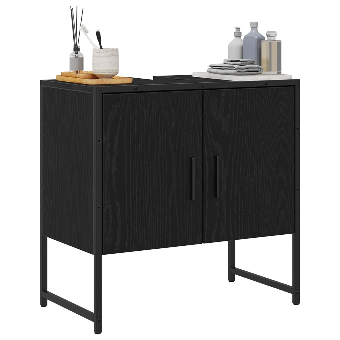 vidaXL Badezimmer Waschbecken Schrank Schwarze Eiche 60x33x60 cm Holzwerkstoff