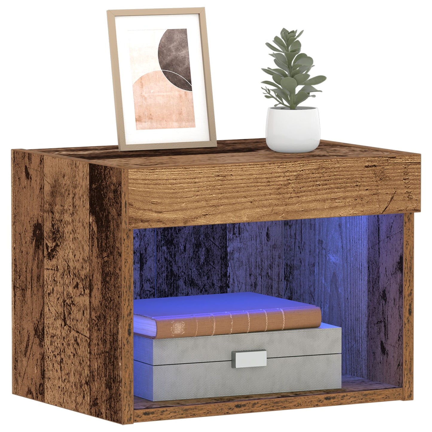 vidaXL Wandschrank mit LED-Leuchten Altholz 40x30x30 cm