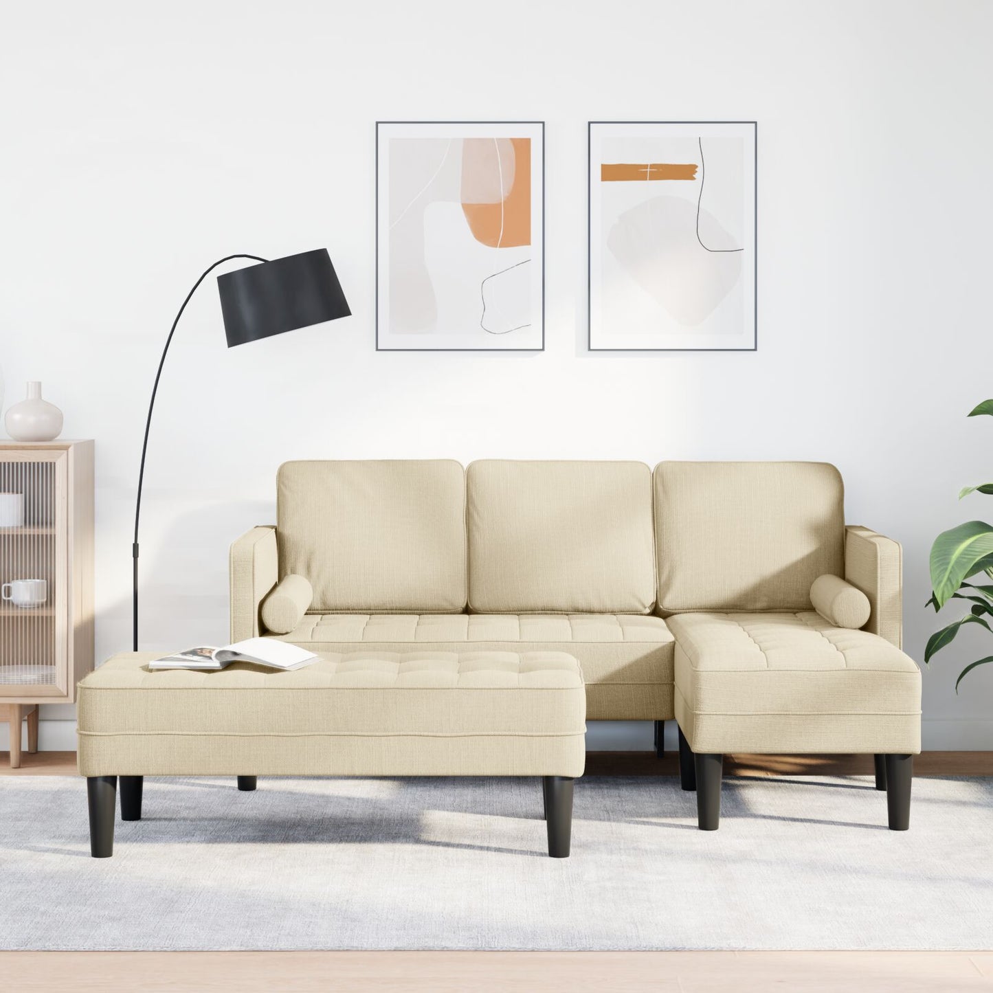 vidaXL 2-teiliges Sofa Set mit Kissen in Creme Stoff
