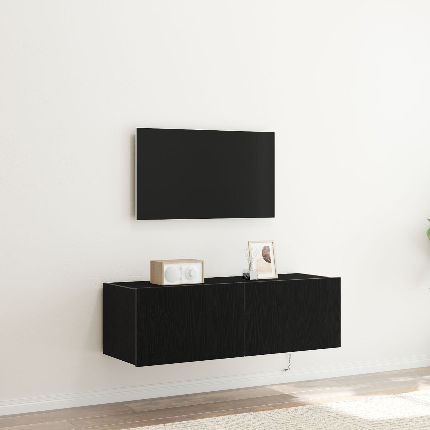 vidaXL TV-Wandregal mit LED-Lichtern Schwarz Eiche 100x35x31 cm