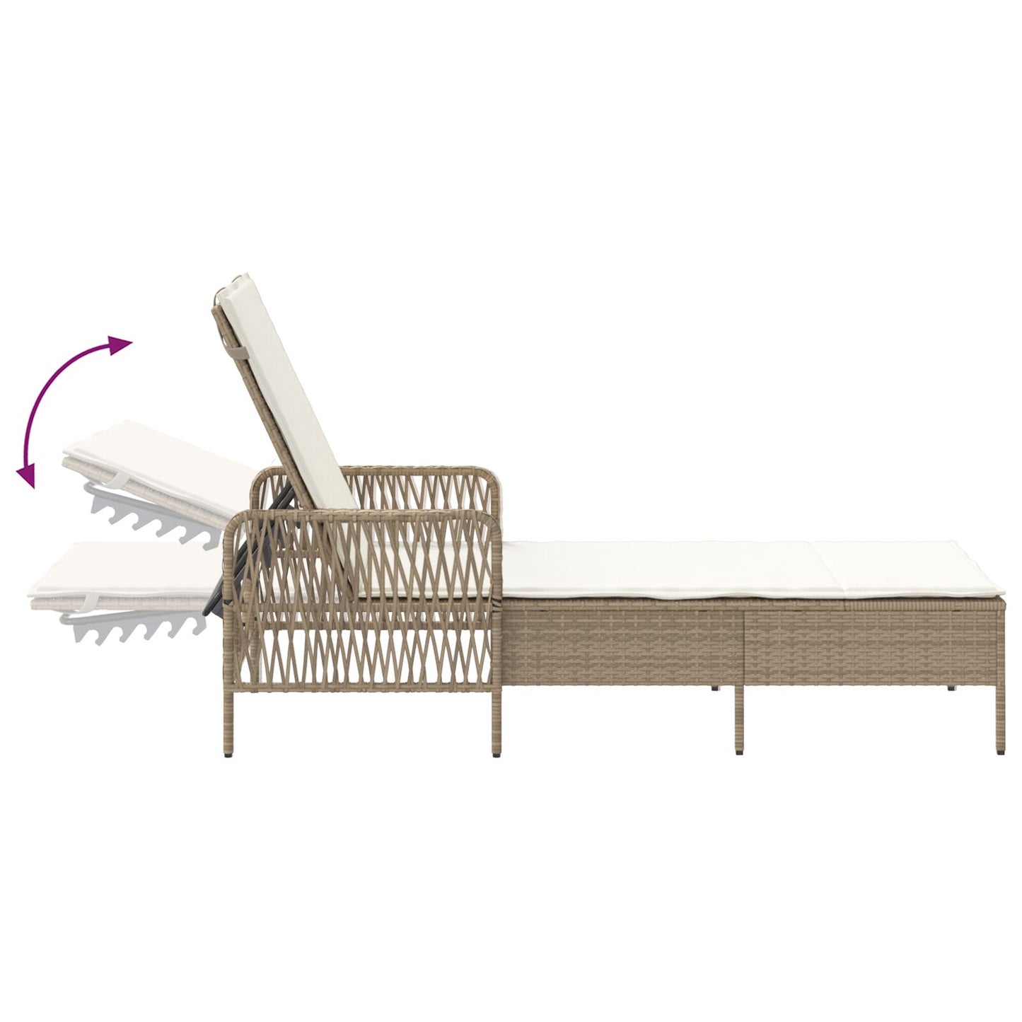vidaXL Sonnenliegen-Set Set von 3 Beige und Cremeweiß PE Rattan, Metall
