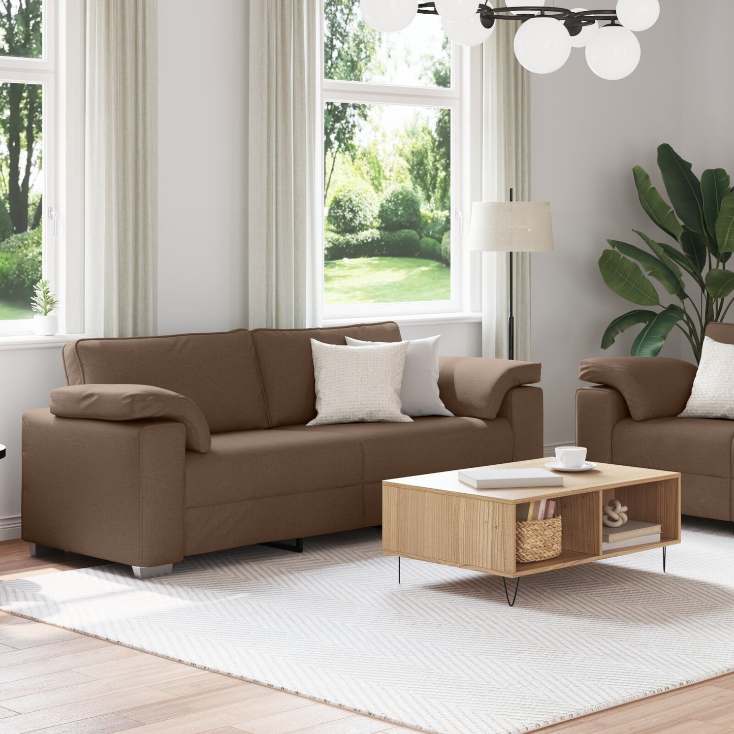 vidaXL 2-teiliges Sofa-Set mit Kissen aus braunem Stoff