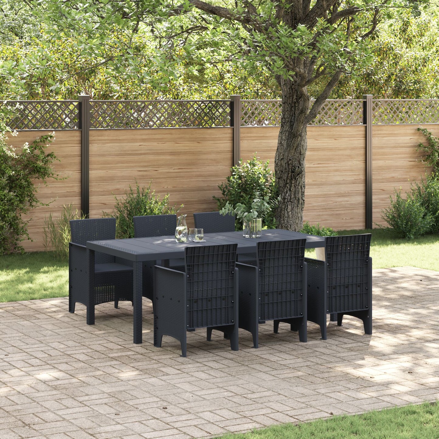 vidaXL 7-teiliges Garten Essgruppen Set Anthrazit Poly Rattan