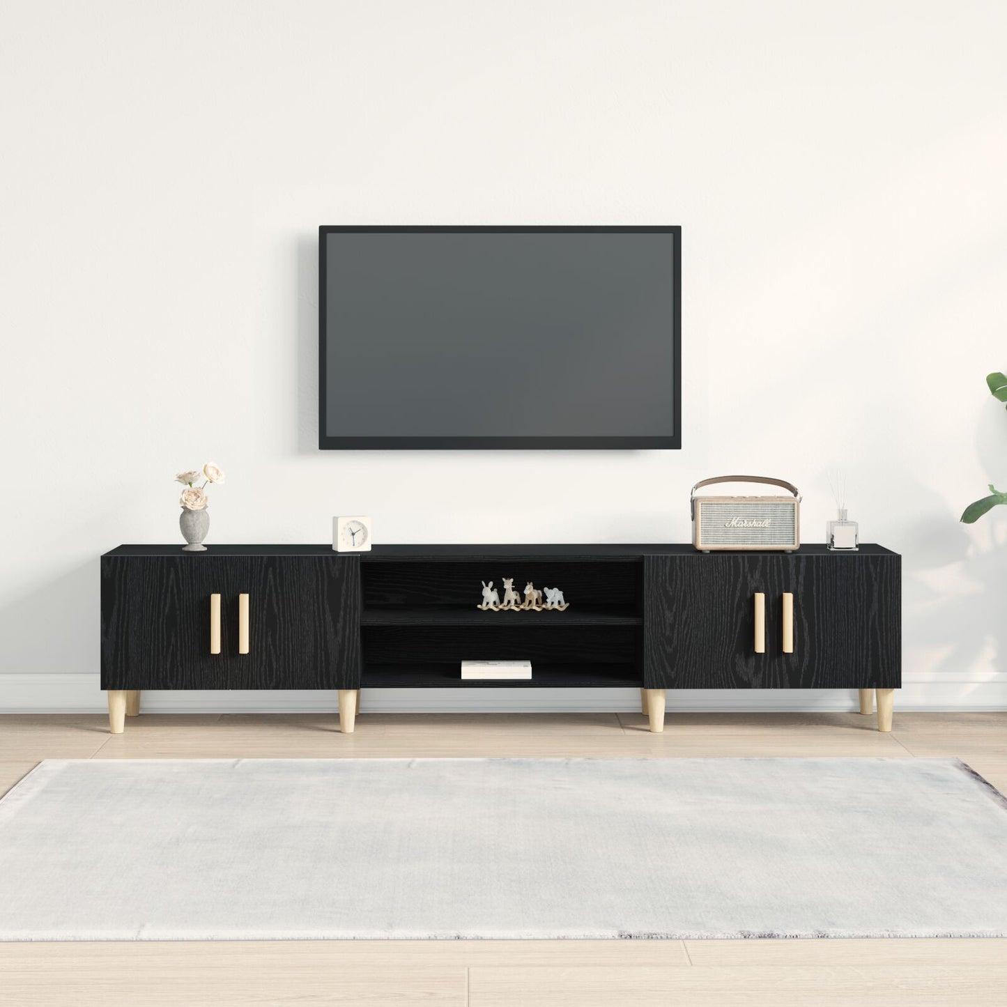 vidaXL TV Schrank Schwarz Eiche 180x31,5x40 cm Holzwerkstoff
