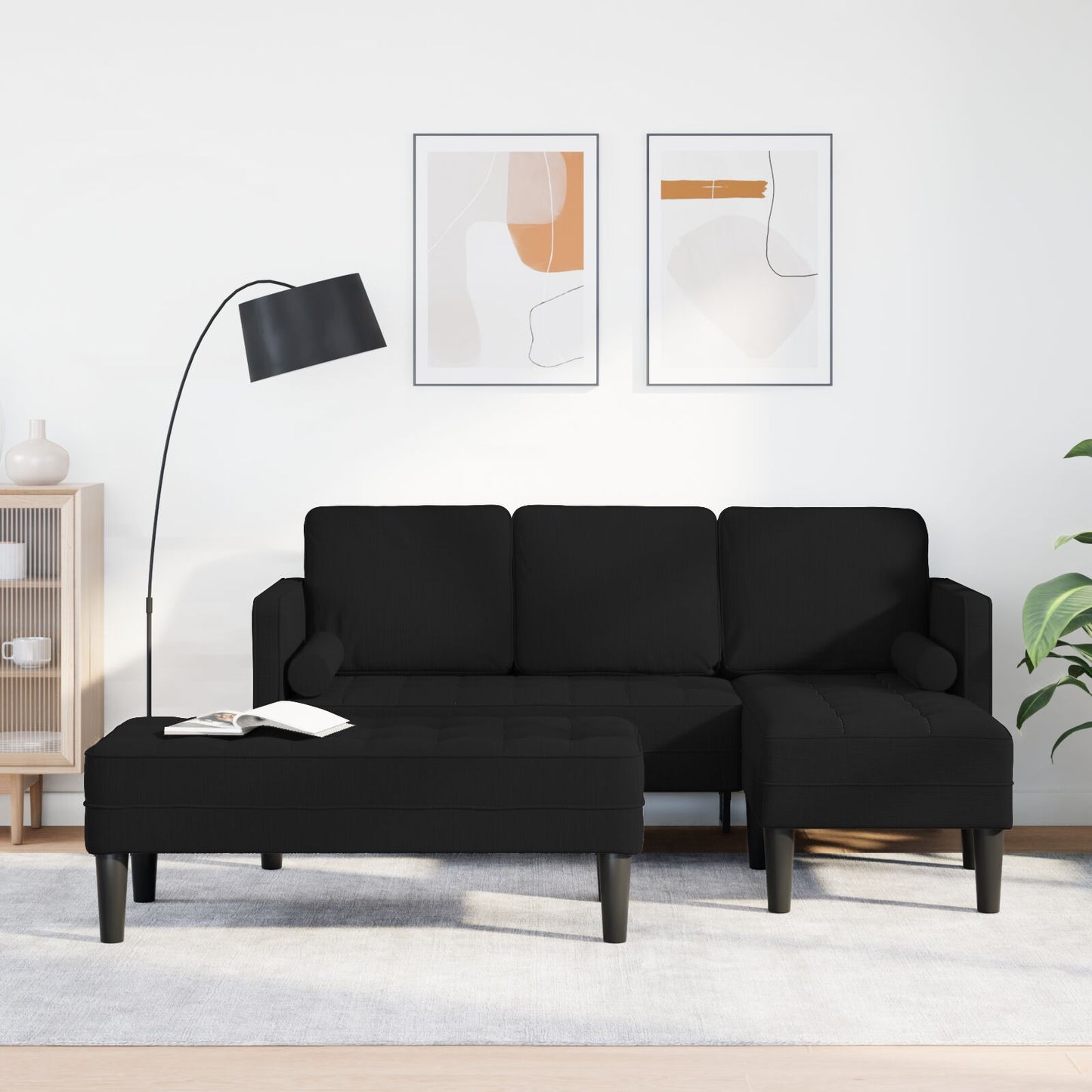 vidaXL 2-teiliges Sofa Set mit Kissen aus schwarzem Stoff