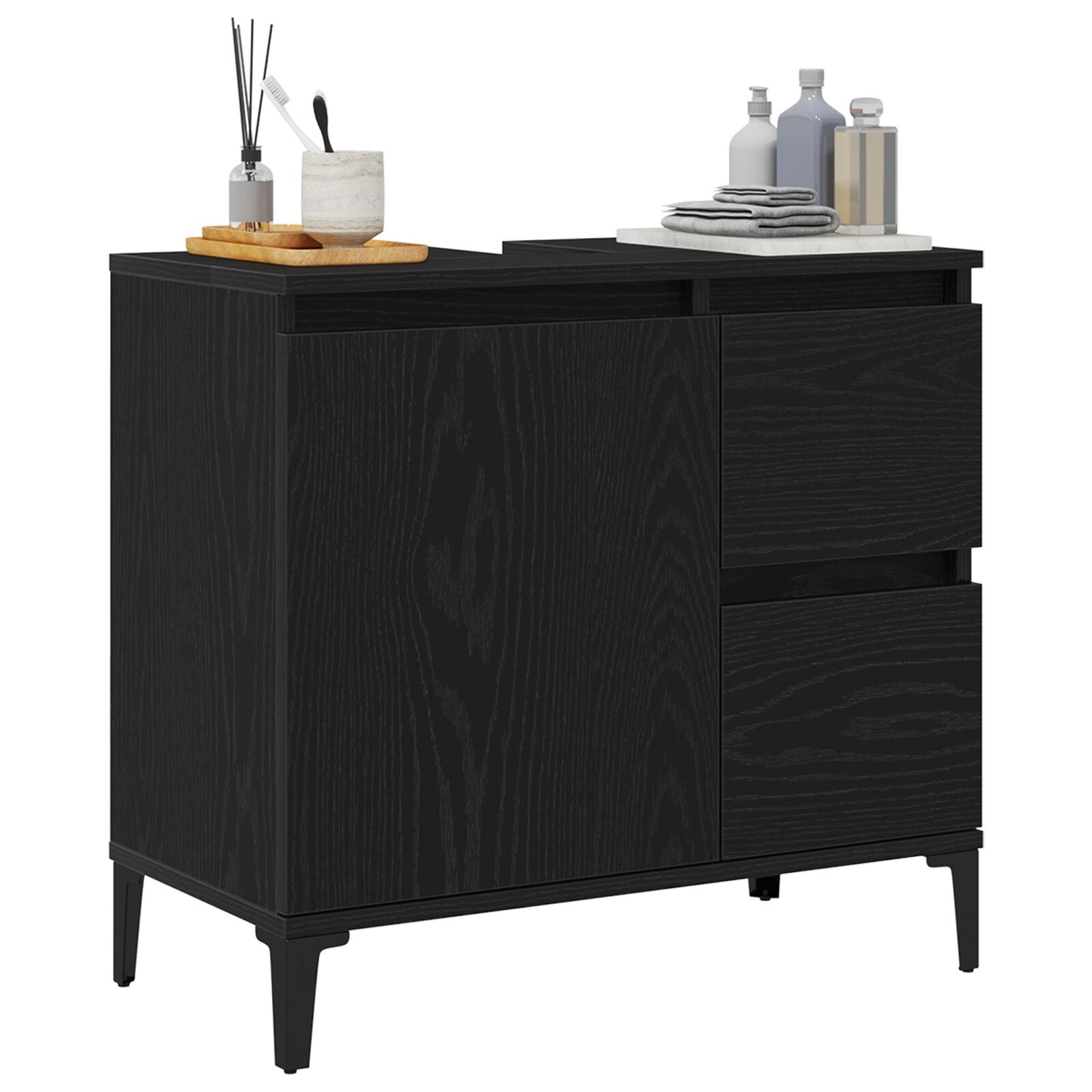 vidaXL Waschschrank Schwarz Eiche 65x33x60 cm Holzwerkstoff