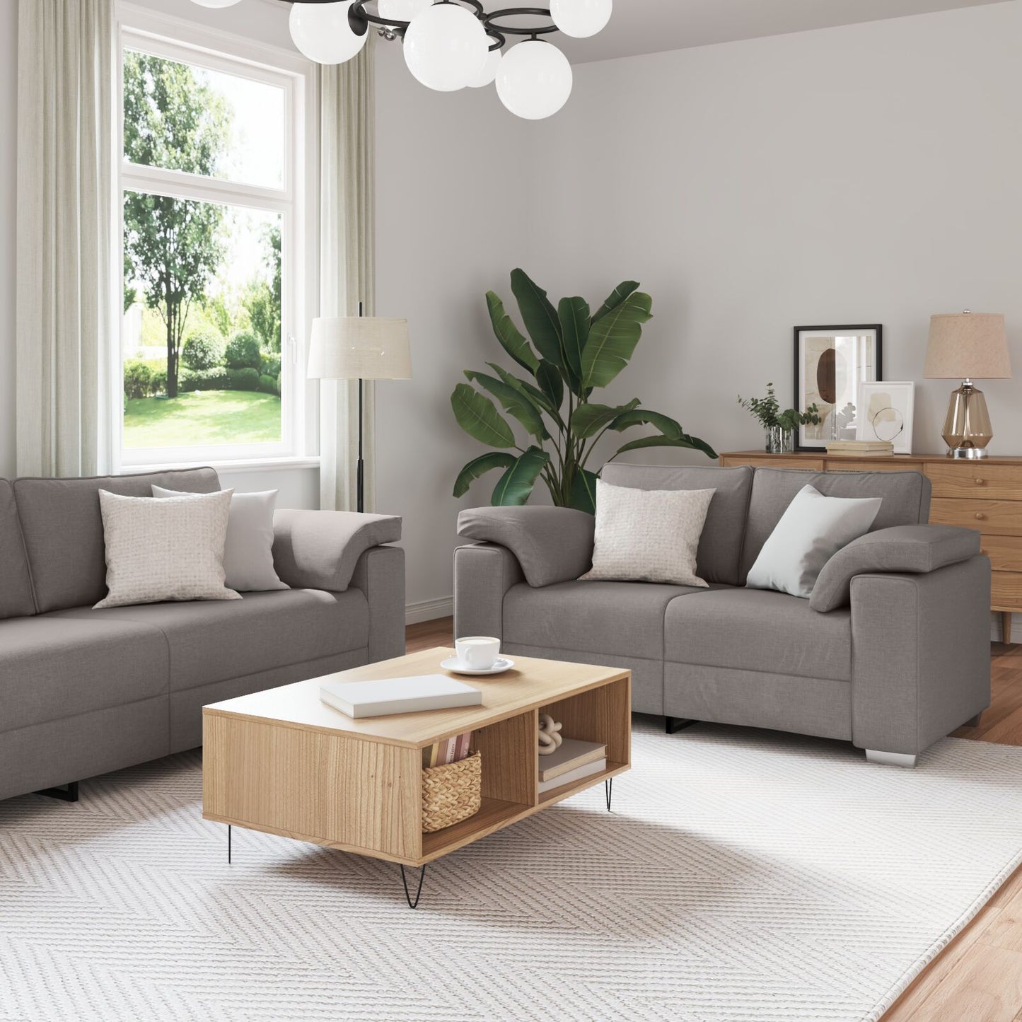 vidaXL 2-teiliges Sofaset mit Kissen Taupe Stoff