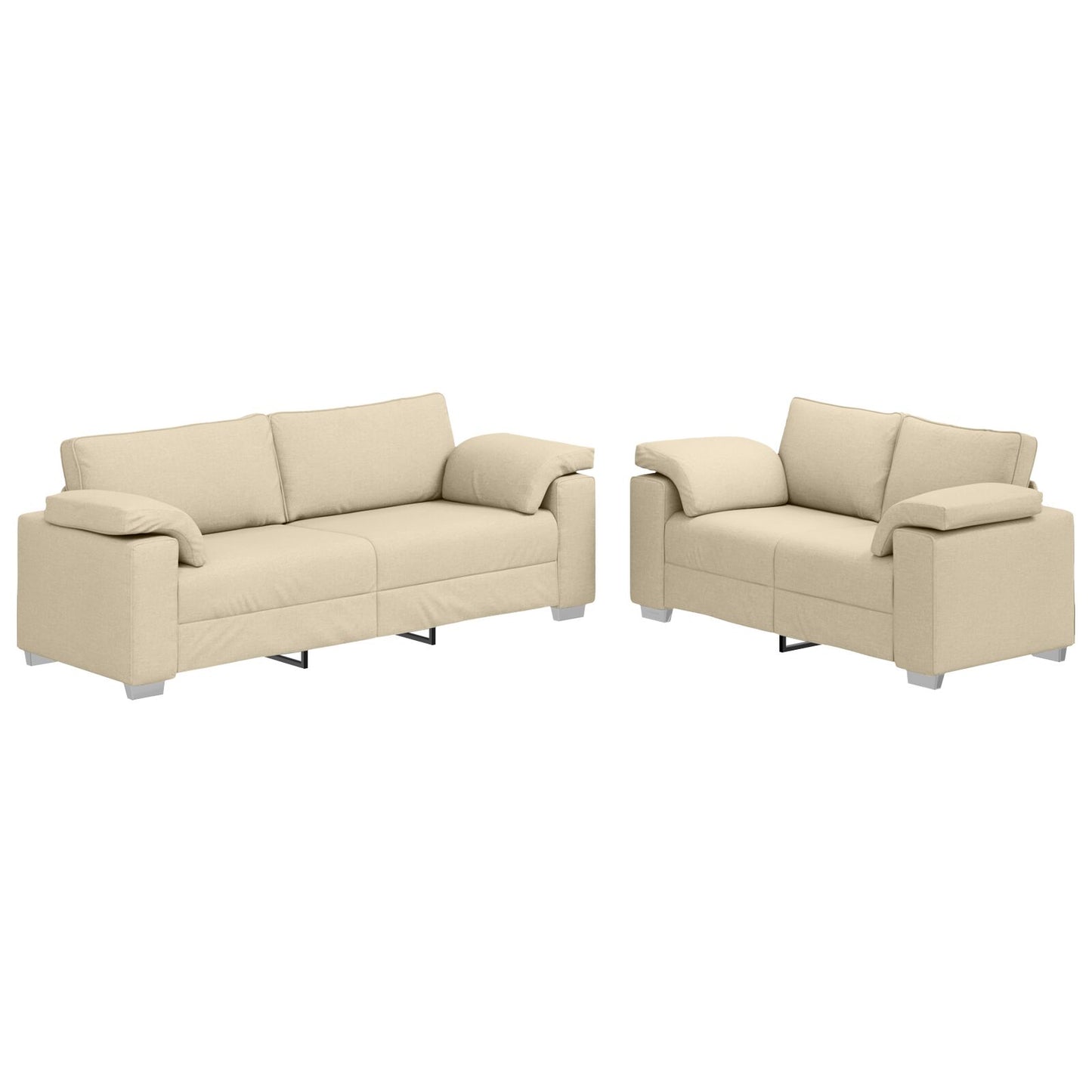 vidaXL 2-teiliges Sofa Set mit Kissen in cremefarbener Stoff
