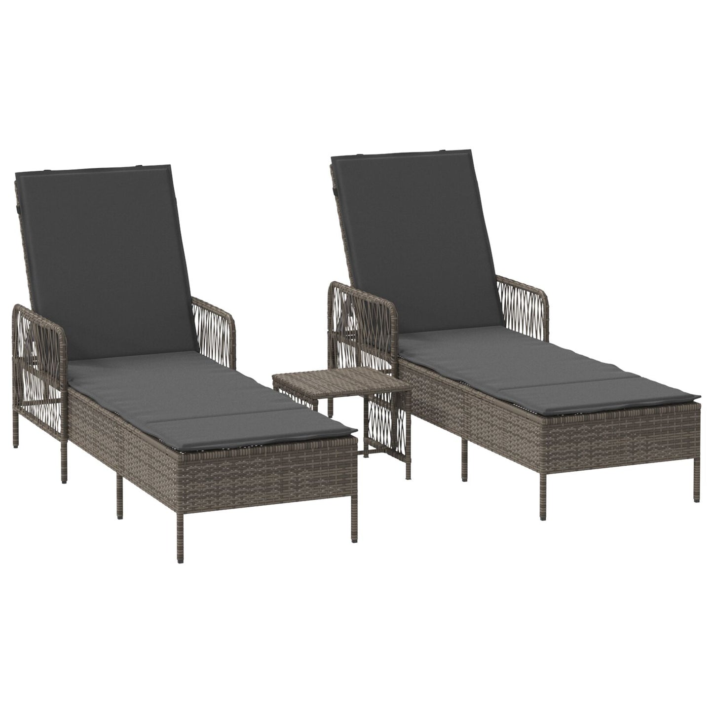 vidaXL Sonnenliege Set Set aus 3 Grau und Dunkelgrau PE Rattan