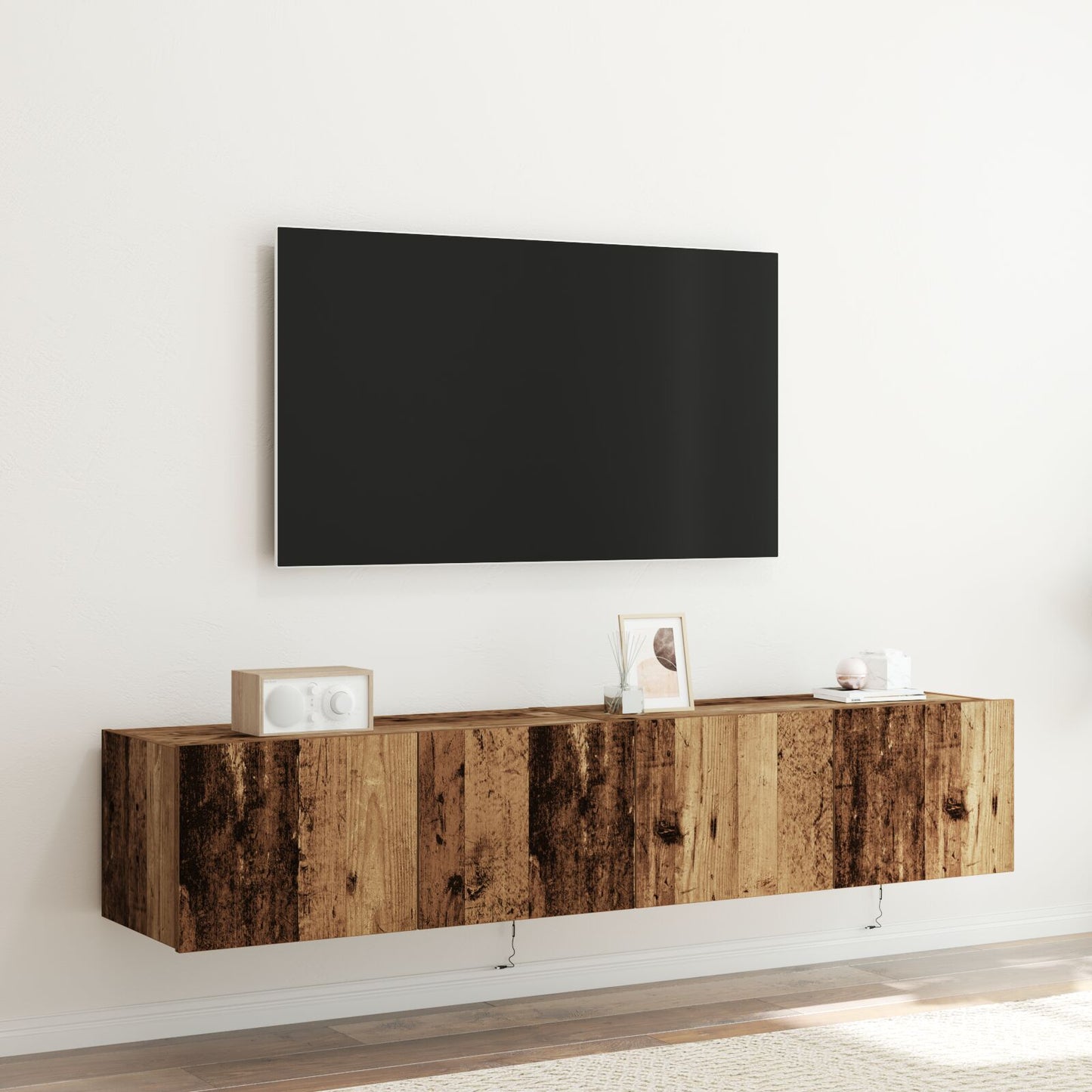 vidaXL TV-Wandmöbel mit LED-Lichtern 2 Stück Altes Holz 80x35x31 cm