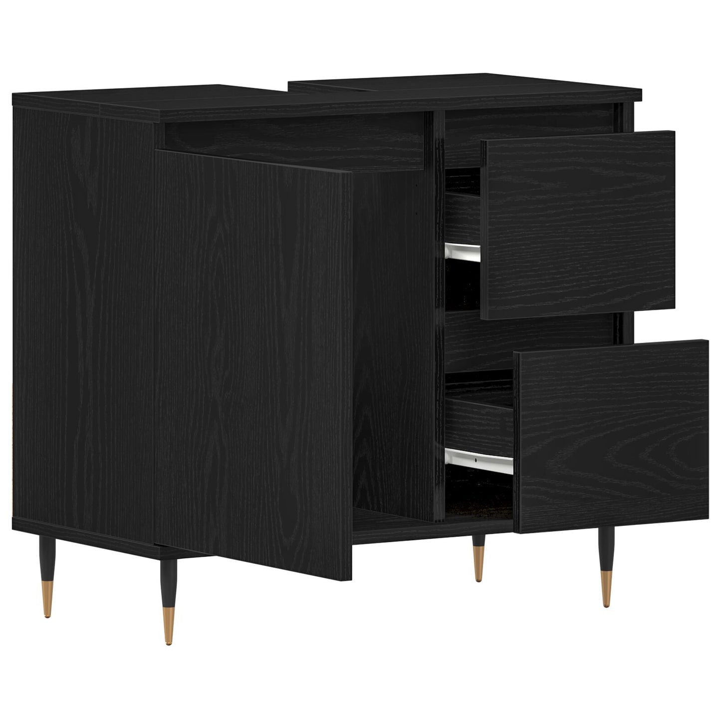 vidaXL Badezimmer Waschbecken Schrank Schwarz Eiche 65x33x60 cm Engineered Wood
