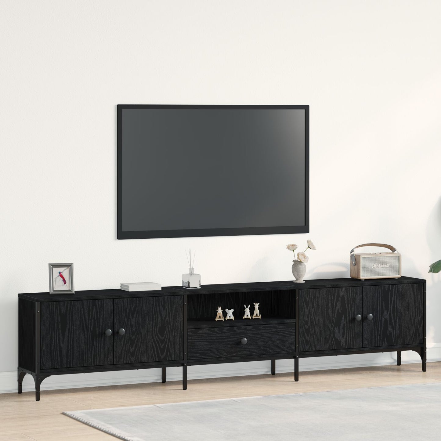 vidaXL TV-Schrank mit Schublade Schwarz Eiche 200x25x44 cm Holzwerkstoff
