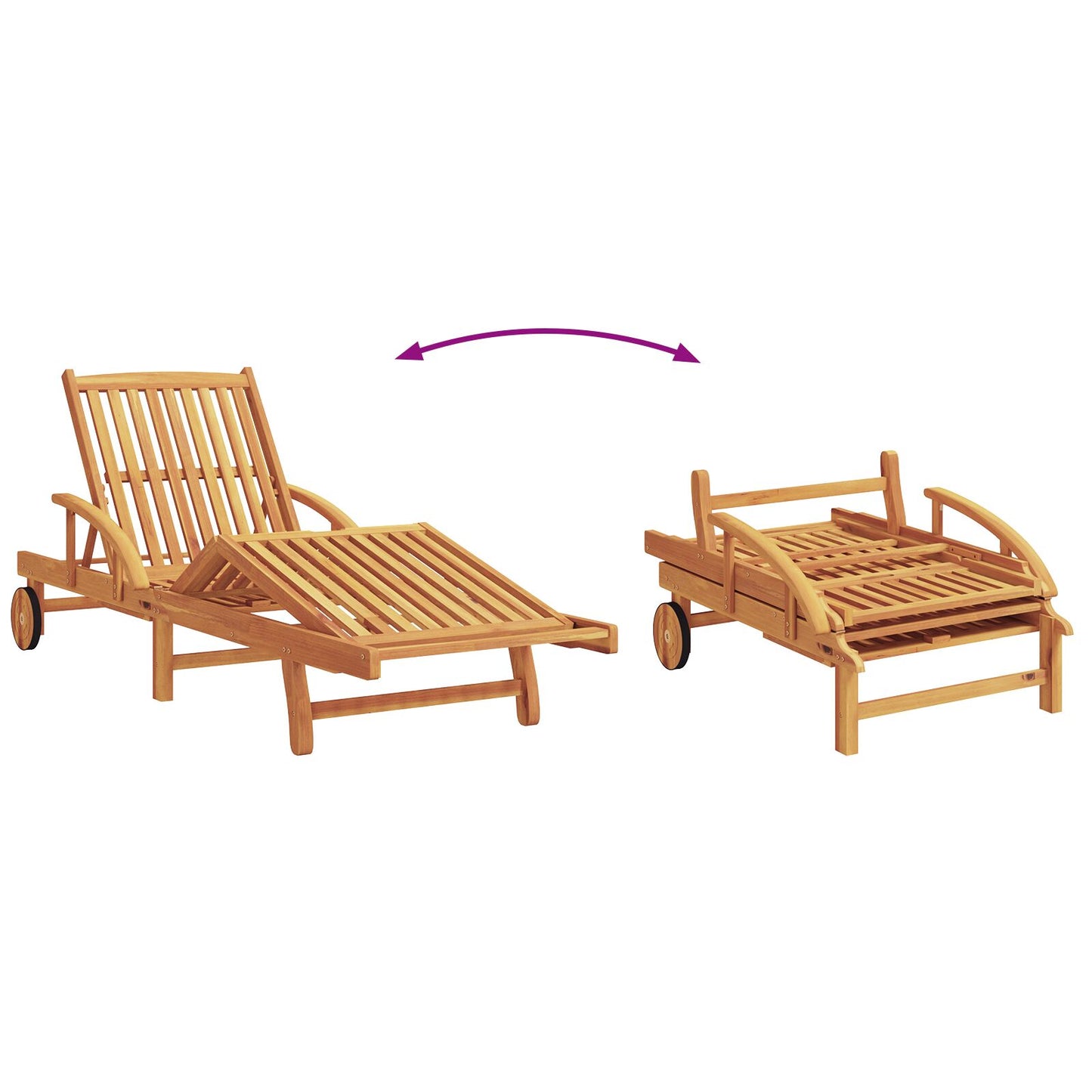 vidaXL Klappbare Sonnenliege mit Rädern & Kissen Beige Massivholz Akazie