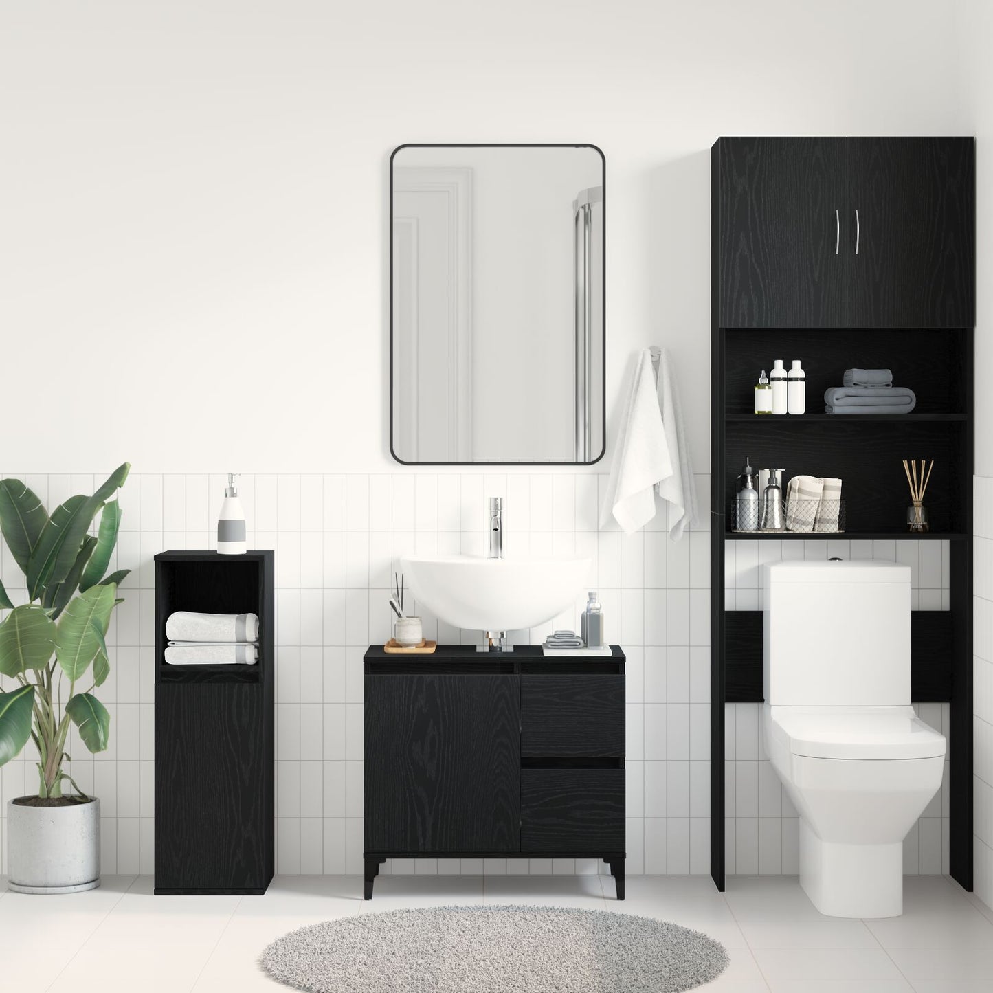 vidaXL Waschschrank Schwarz Eiche 65x33x60 cm Holzwerkstoff
